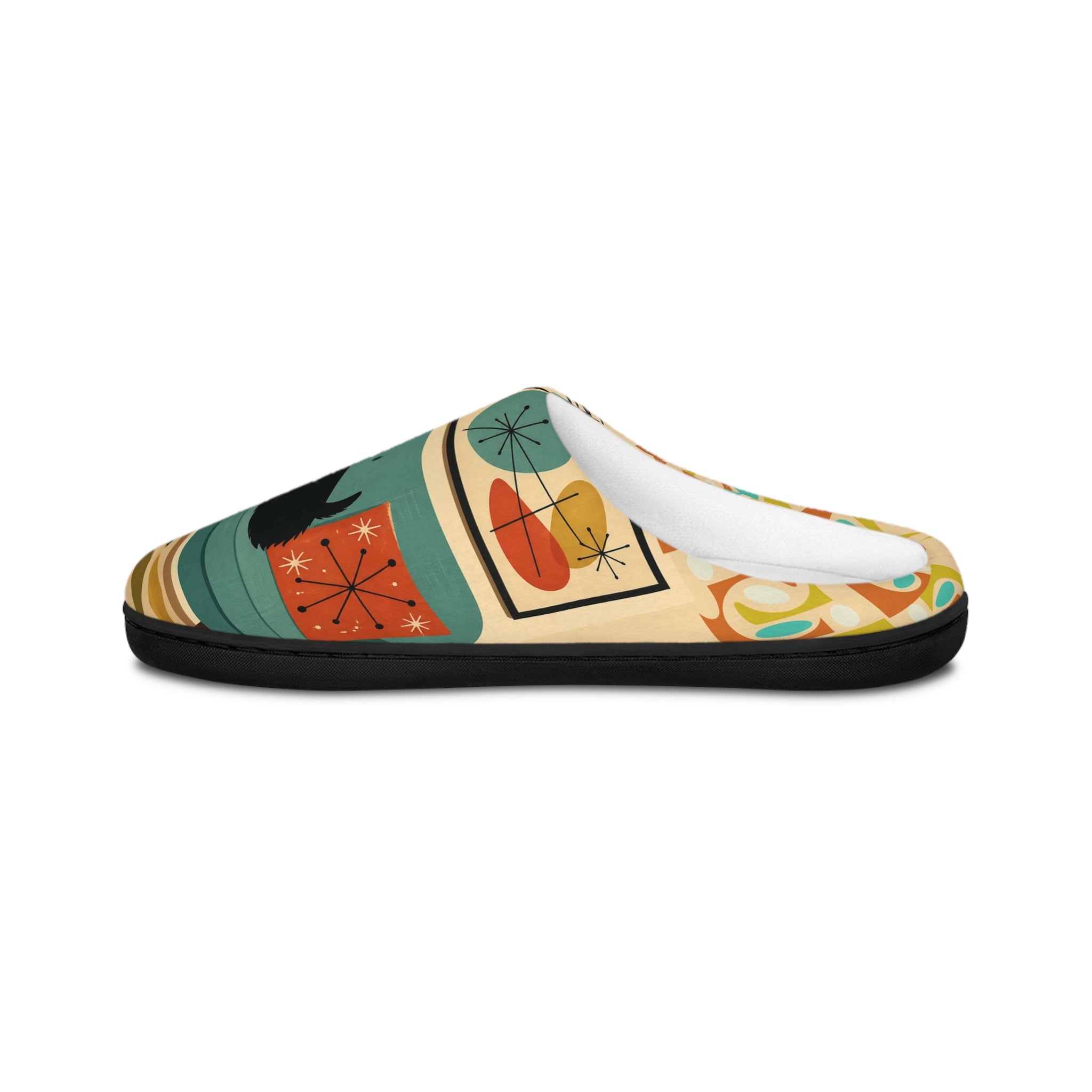 Mid-Century Black Cat Pattern Slippers | Indoor Cozy Slip-Ons
