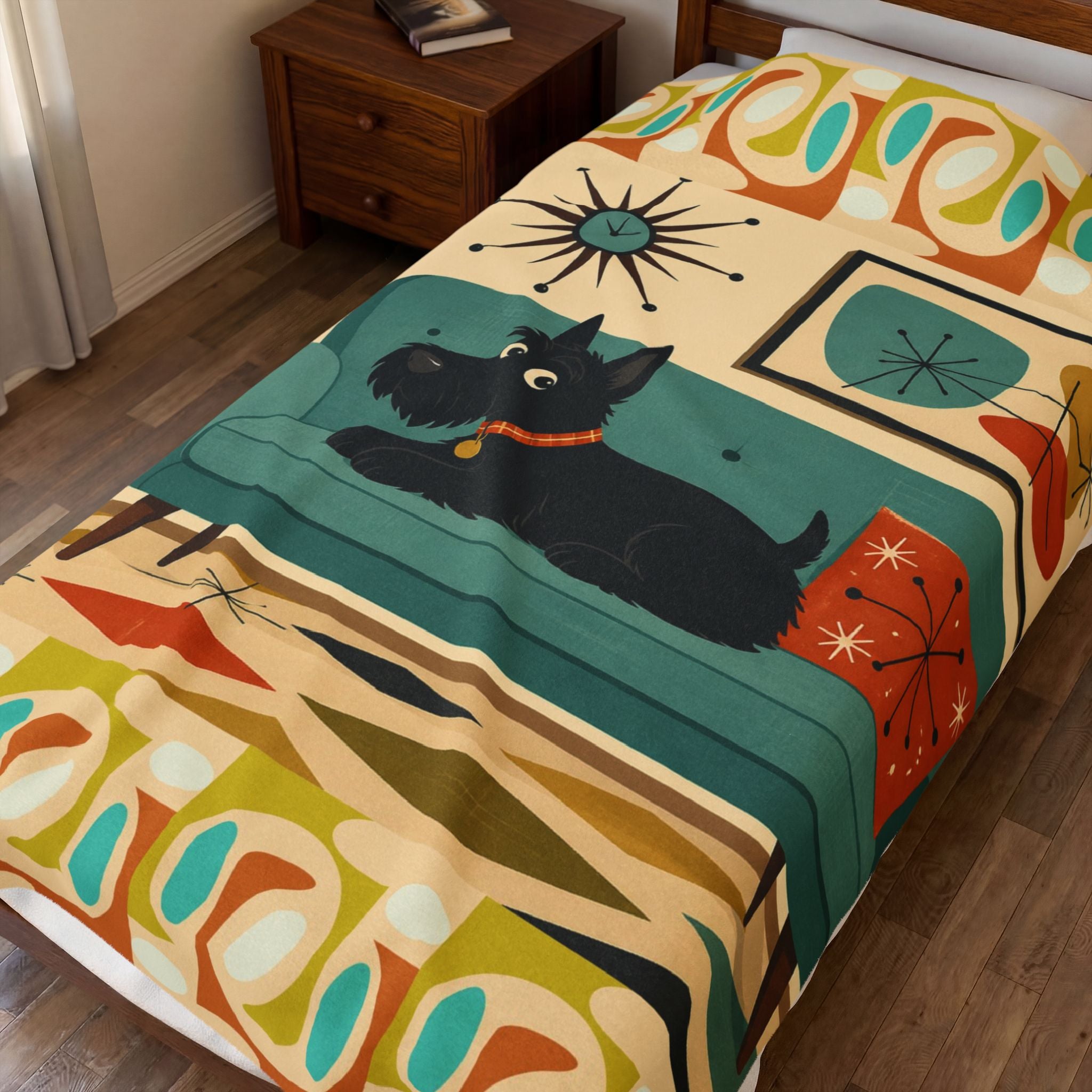 Mid-Century Scottie Dog Couch Blanket | Velveteen Plush Blanket