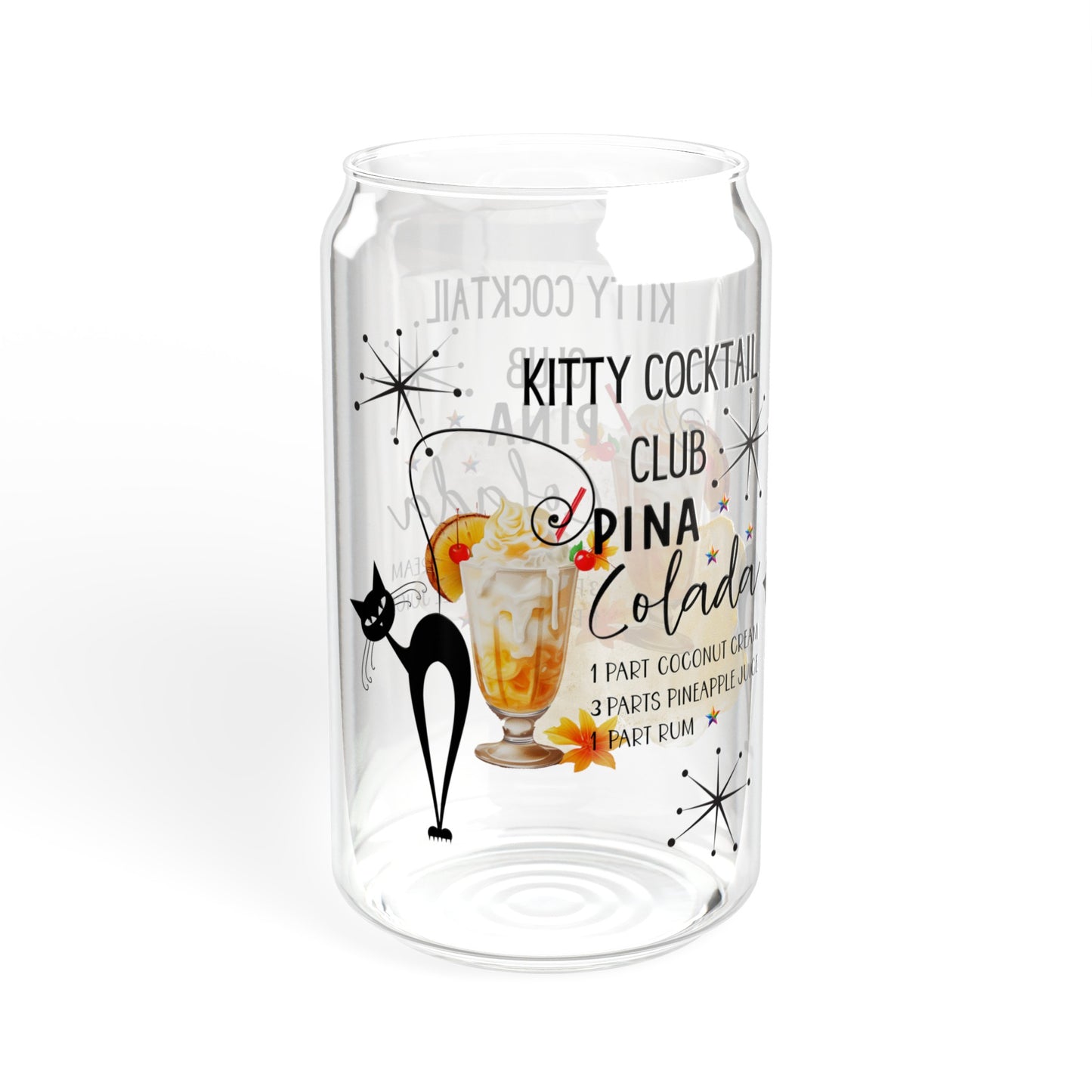 Atomic cat kitty's cocktail Sipper Glass, 16oz, retro, mid Century barware, cute coffee cup, iced coffee glass, MCM home bar