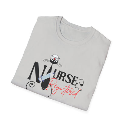 Registered Nurse Atomic cat retro Unisex Softstyle T-Shirt, MCM ladies shirt, RN tee, Mid Century lover, black cat lover gift