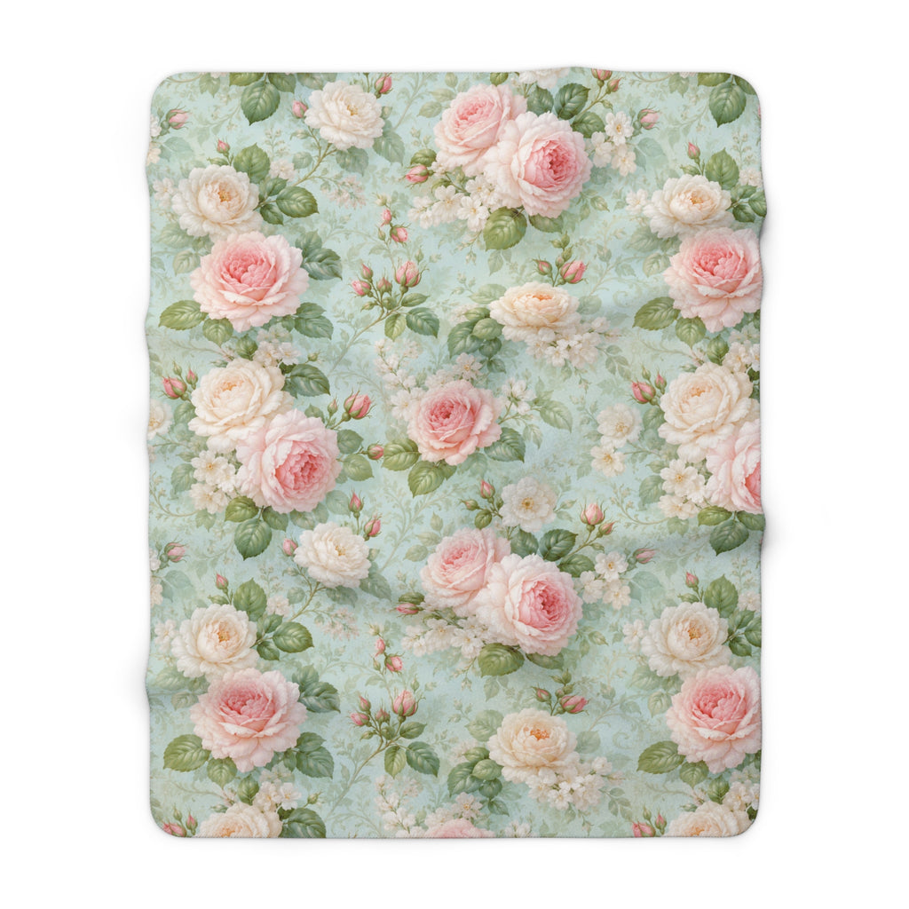 Vintage Pink Roses Sherpa Blanket | Floral Rose Throw, Shabby Chic
