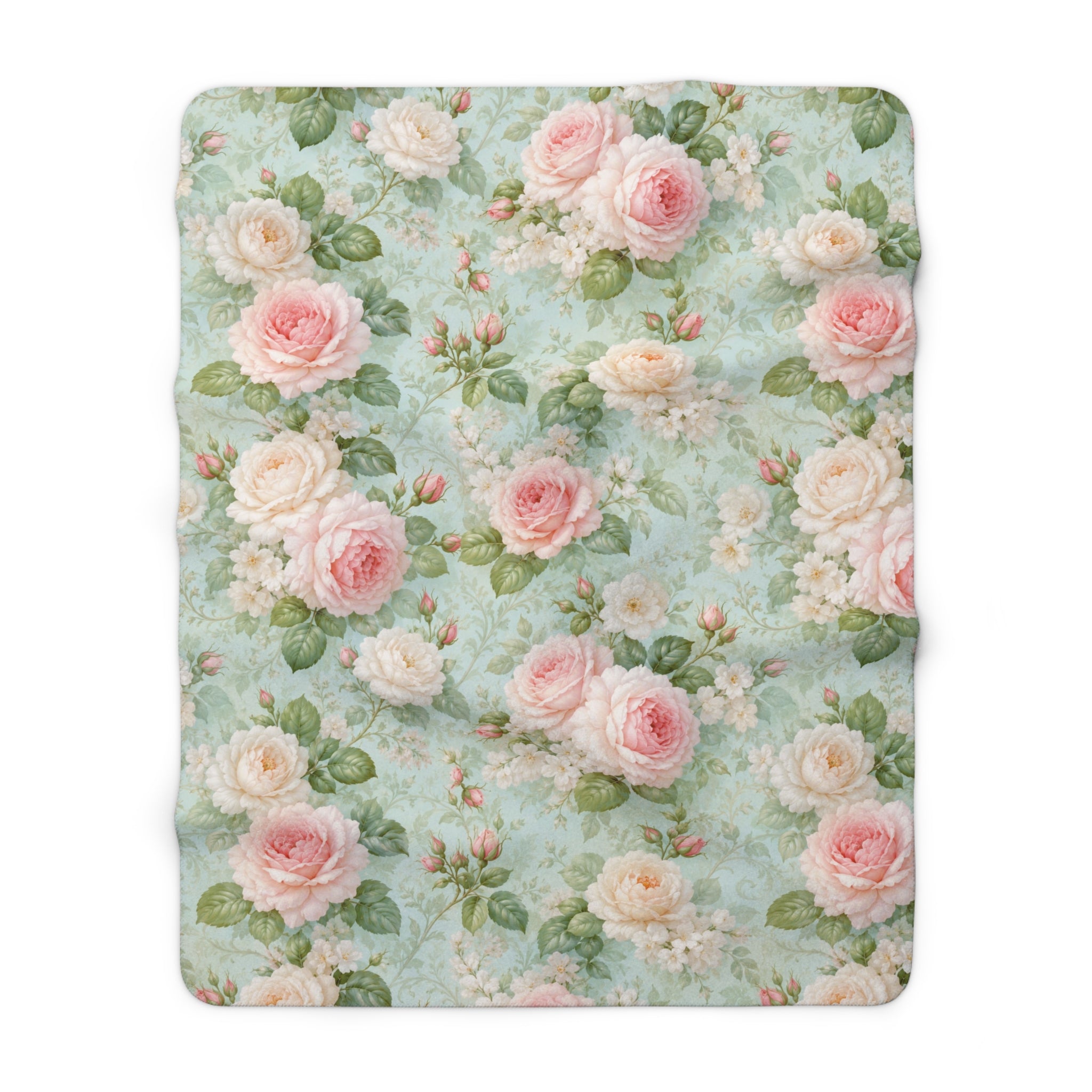 Vintage Pink Roses Sherpa Blanket | Floral Rose Throw, Shabby Chic