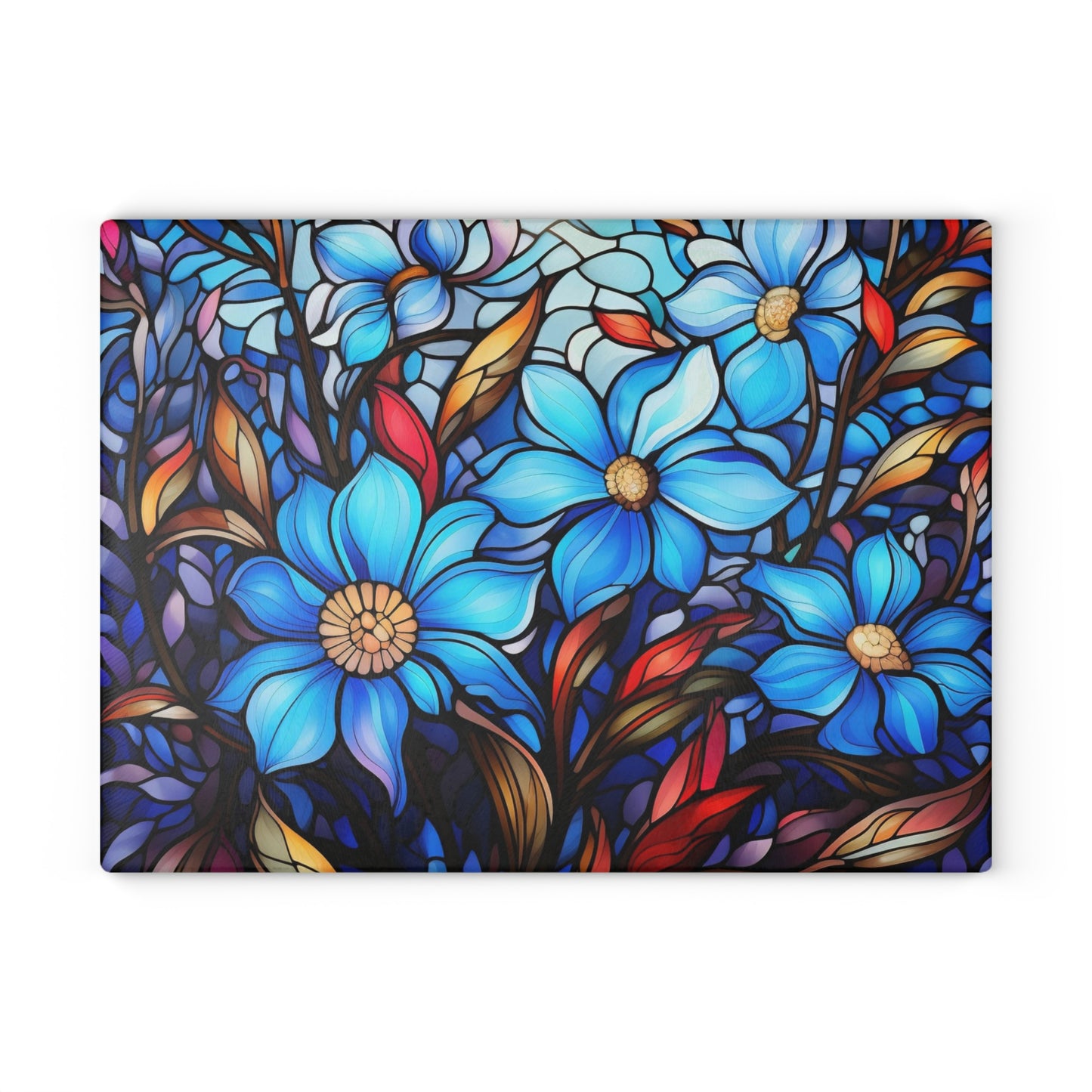 Bright blue stained glass look tempered glass cutting board