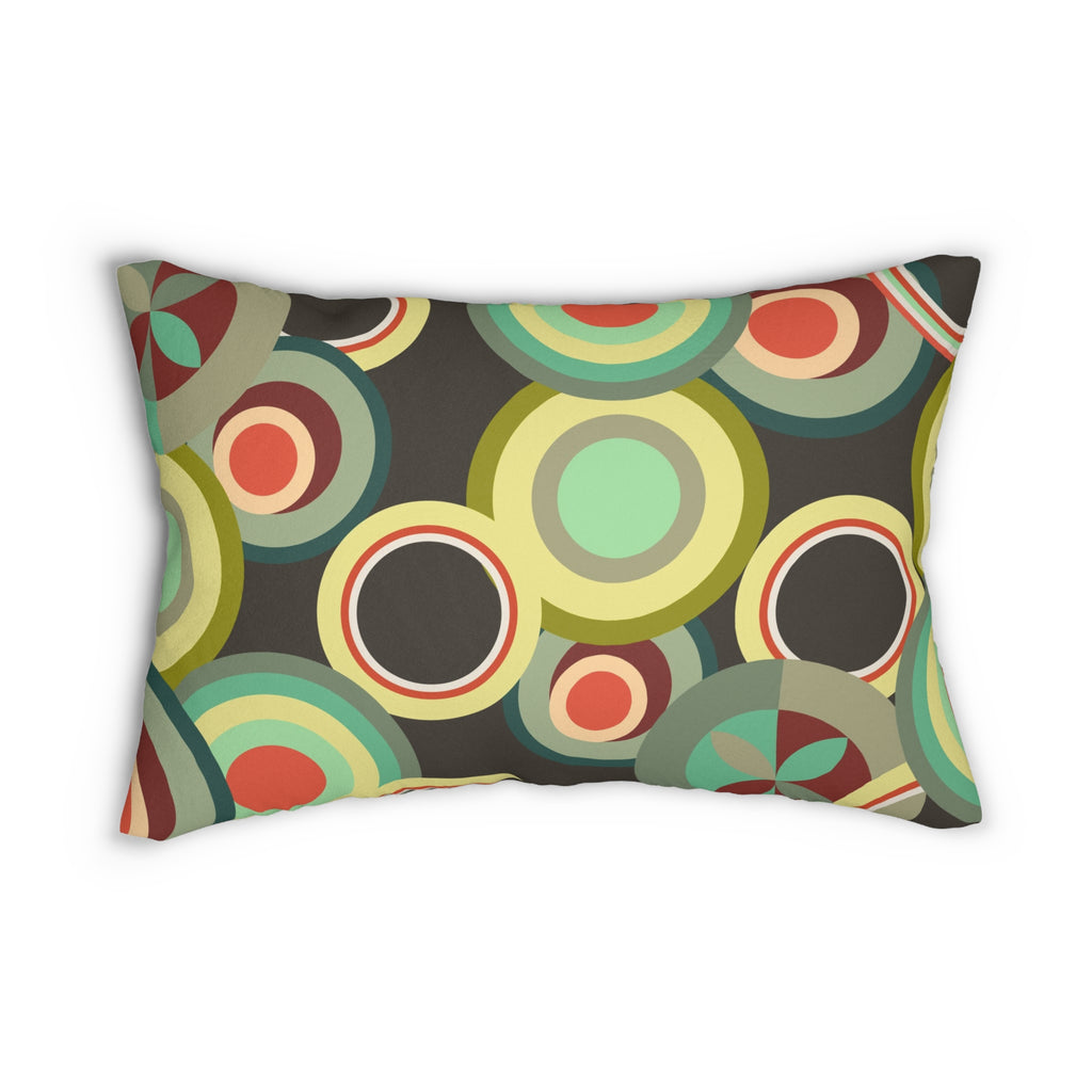 Retro circles colorful Spun Polyester Lumbar Pillow, MCM home decor, abstract, Mid Century Modern, throw scatter cushion