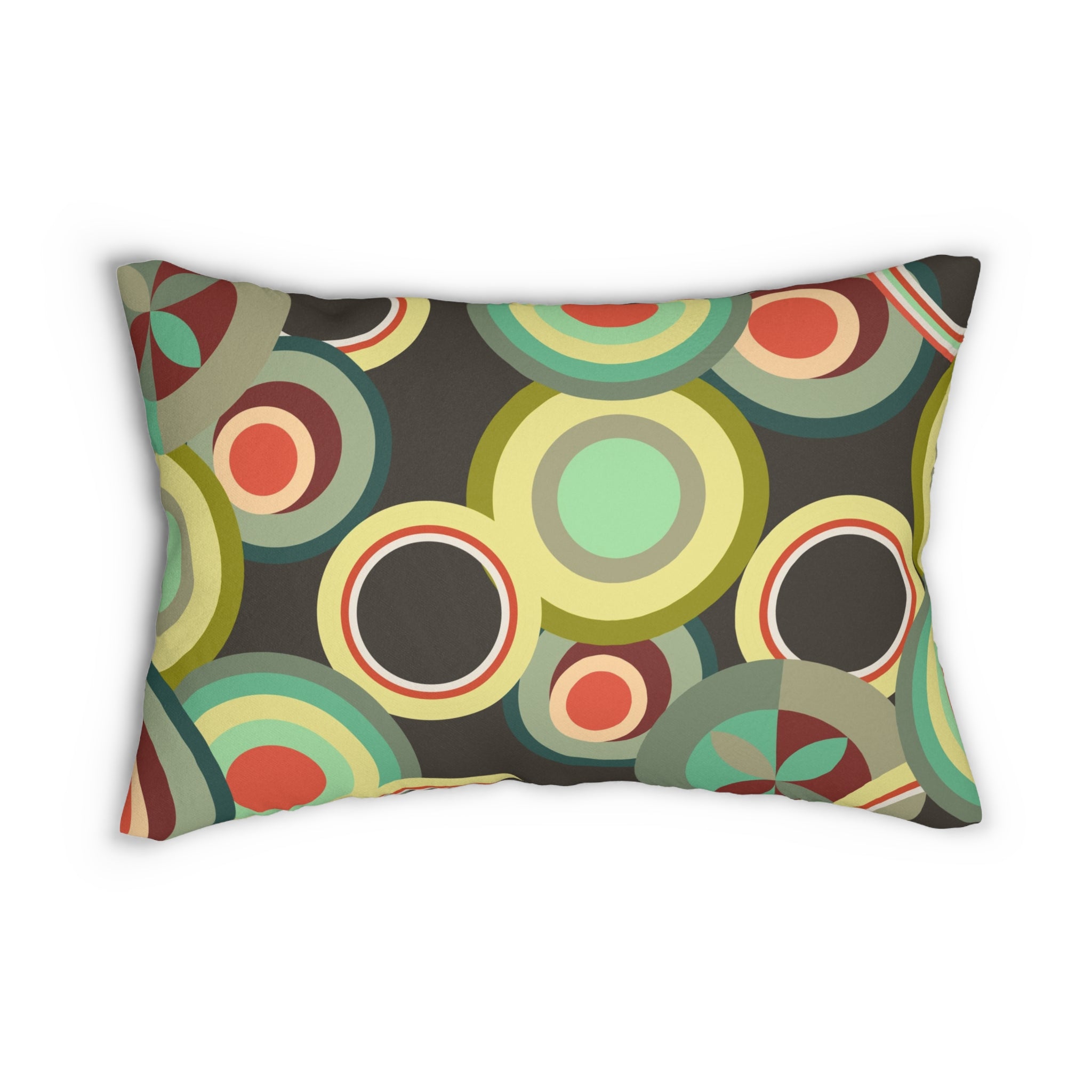 Retro circles colorful Spun Polyester Lumbar Pillow, MCM home decor, abstract, Mid Century Modern, throw scatter cushion