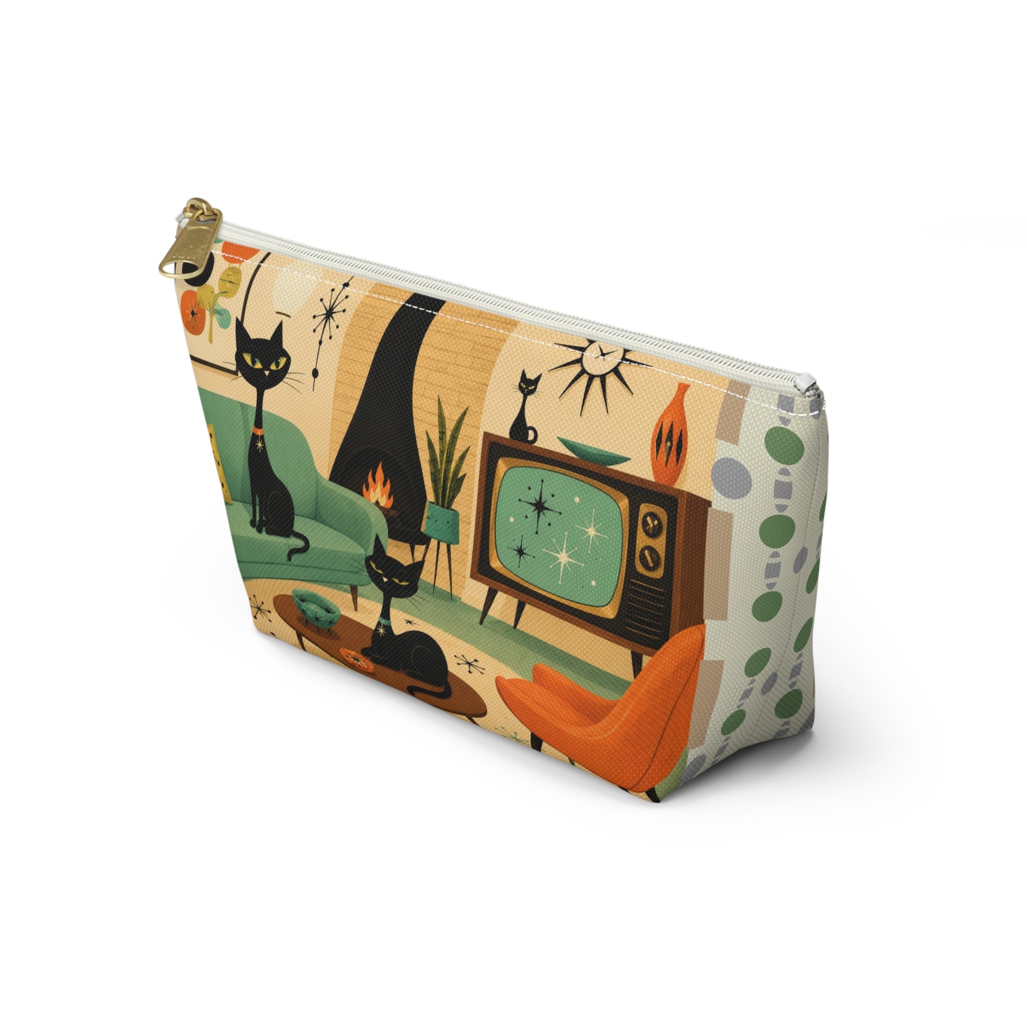 Mid Century Atomic Cats Accessory Pouch | Retro Living Room Print