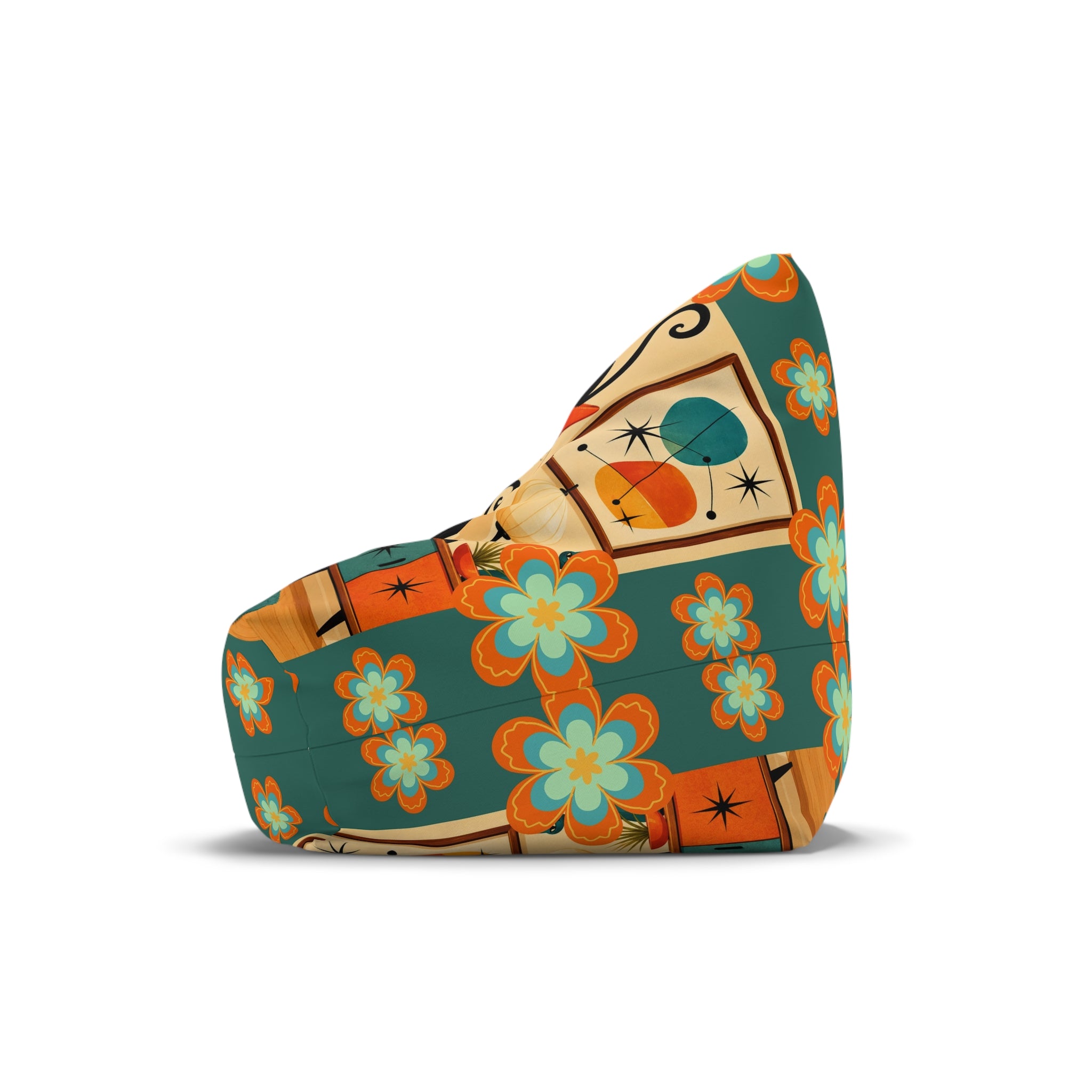 Retro Floral and Atomic Cats Bean Bag Chair Cover | Mid Century Modern Cat Pattern