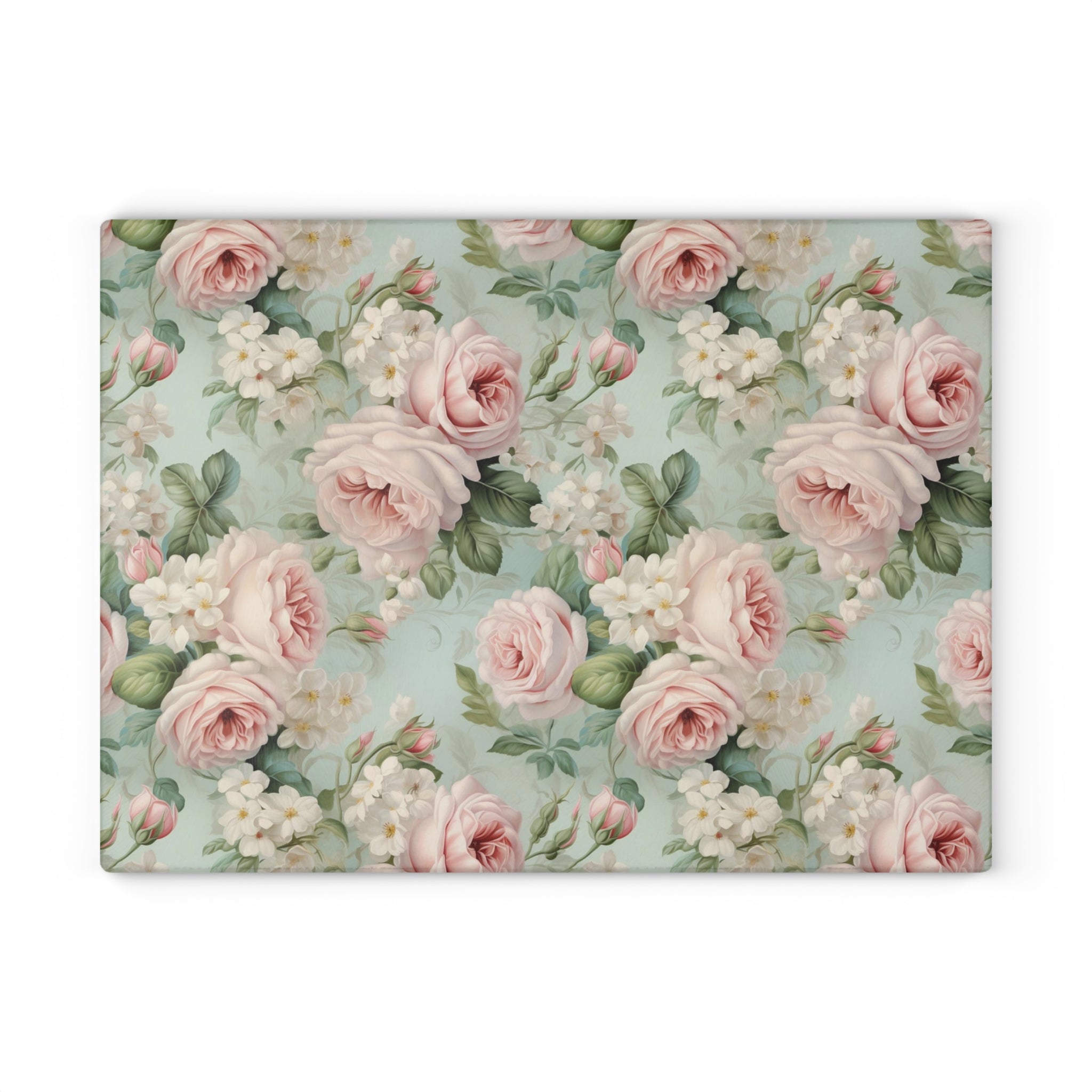 Vintage pink roses shabby chic inspired farmhouse county cottage glass cutting board