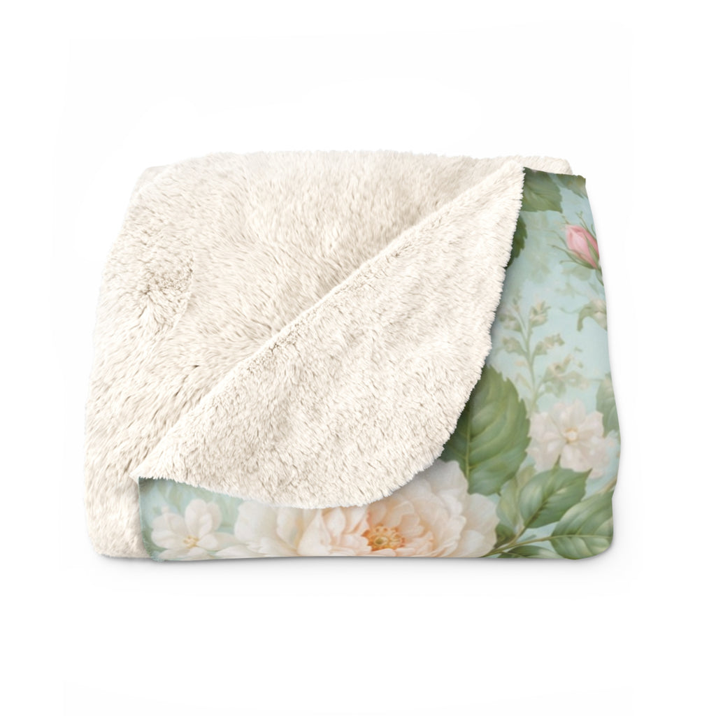 Vintage Pink Roses Sherpa Blanket | Floral Rose Throw, Shabby Chic