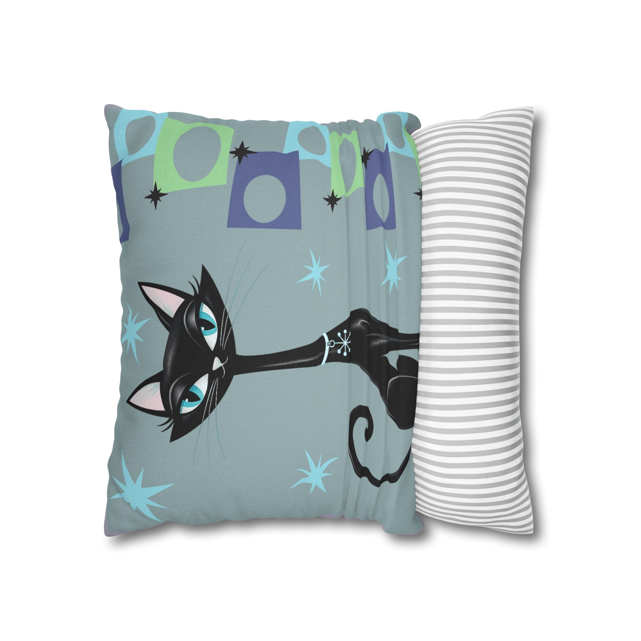 Retro Atomic Black Cat Pillowcase | Square Polyester Throw Pillowcase MCM