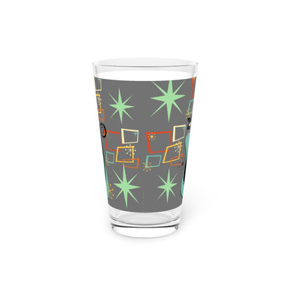 Atomic cat geometric shapes retro Pint Glass, 16oz, mid century modern, vintage vibes decor (price is per glass)