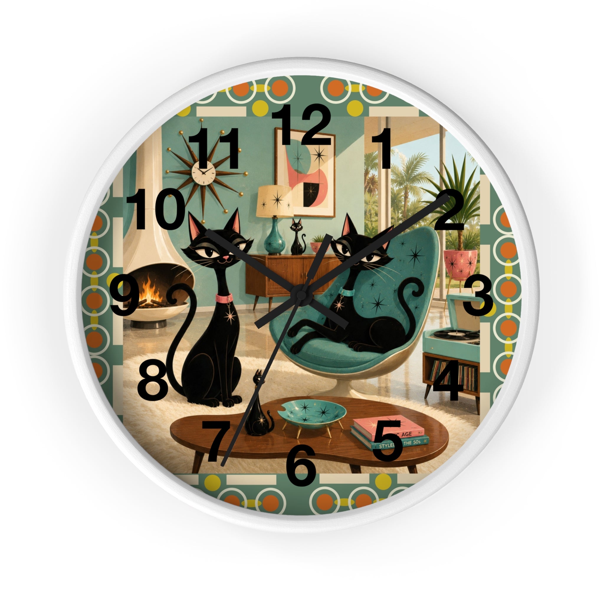 Mid Century Atomic Black Cats Wall Clock | Retro Living Room Decor