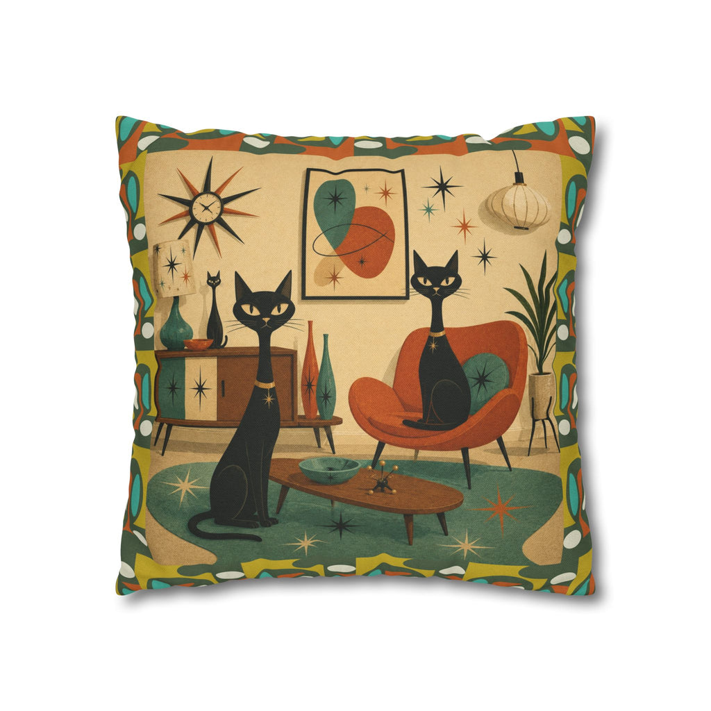 Mid Century Atomic Cats Pillowcase | Retro Atomic Living Room Throw Pillow - COVER ONLY