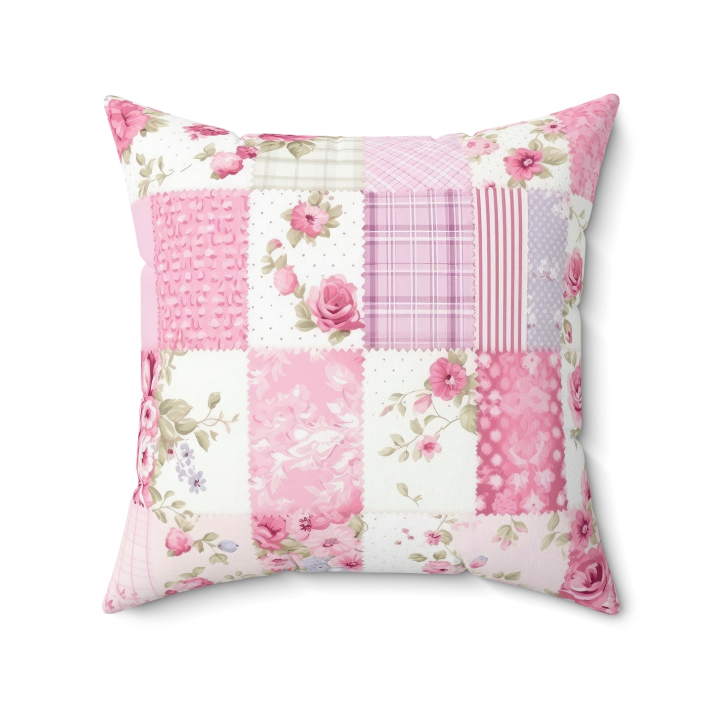 Patchwork printed look only Shabby chic Spun Polyester Square Pillow, vintage inspired, floral, scatter cushion, throw pillow