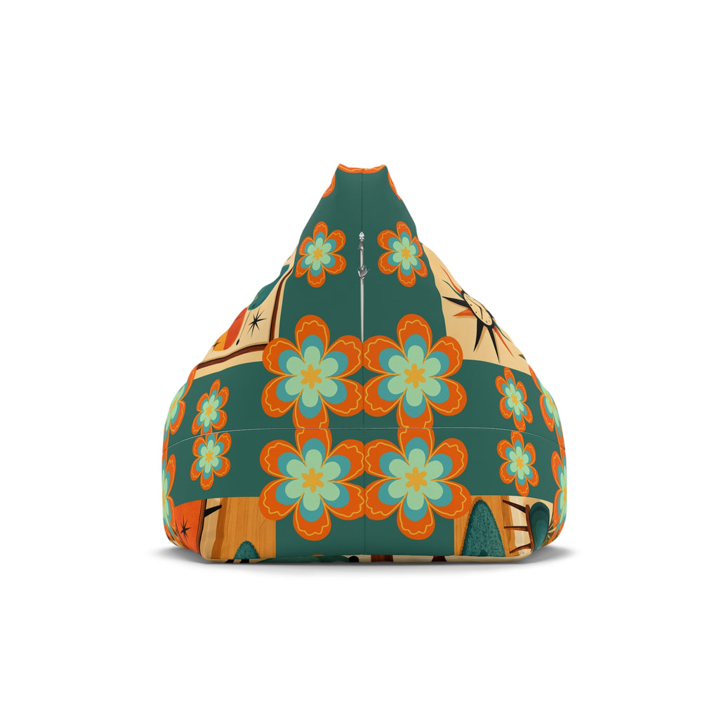 Retro Floral and Atomic Cats Bean Bag Chair Cover | Mid Century Modern Cat Pattern