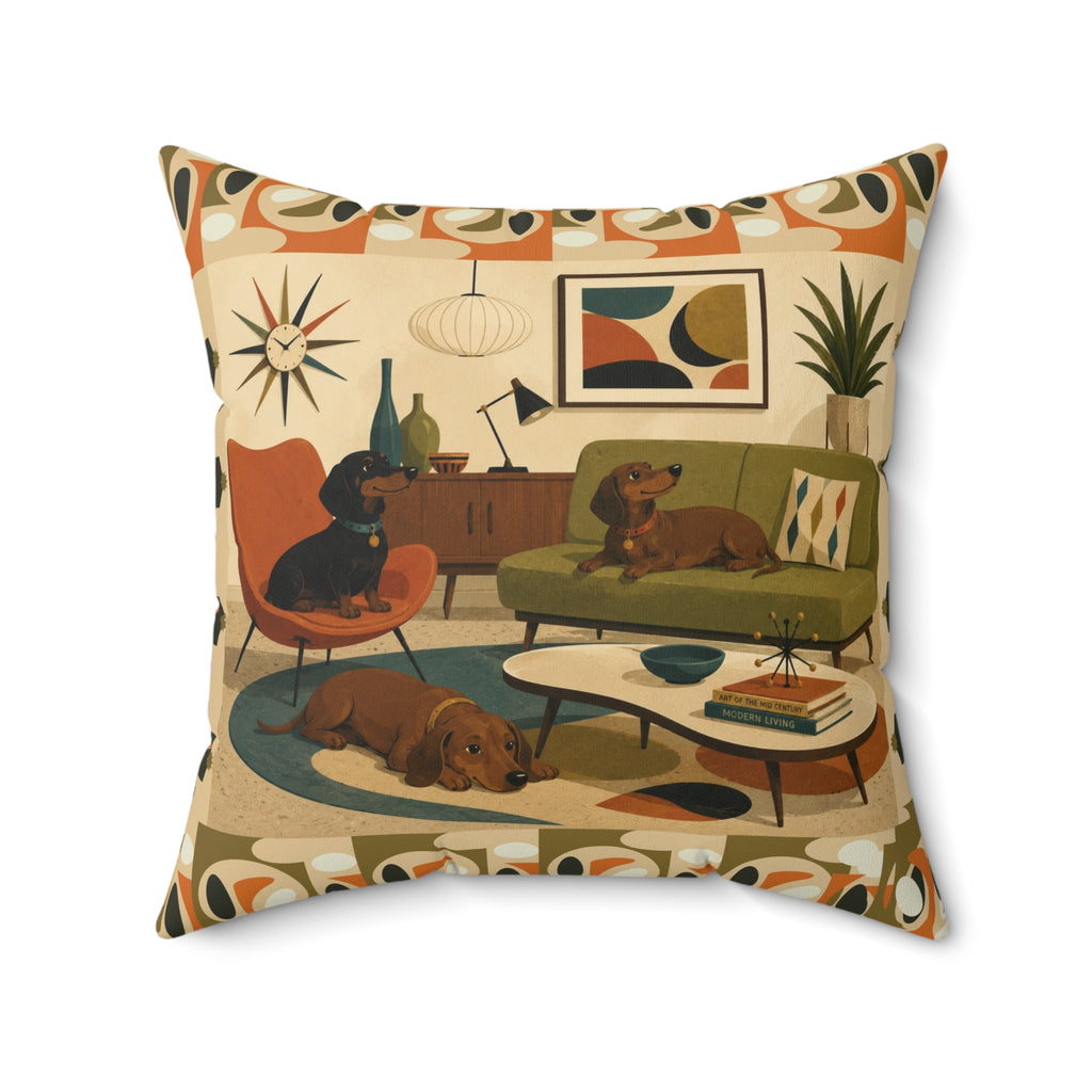 Mid-Century Dachshund Living Room Dogs - Pillow
