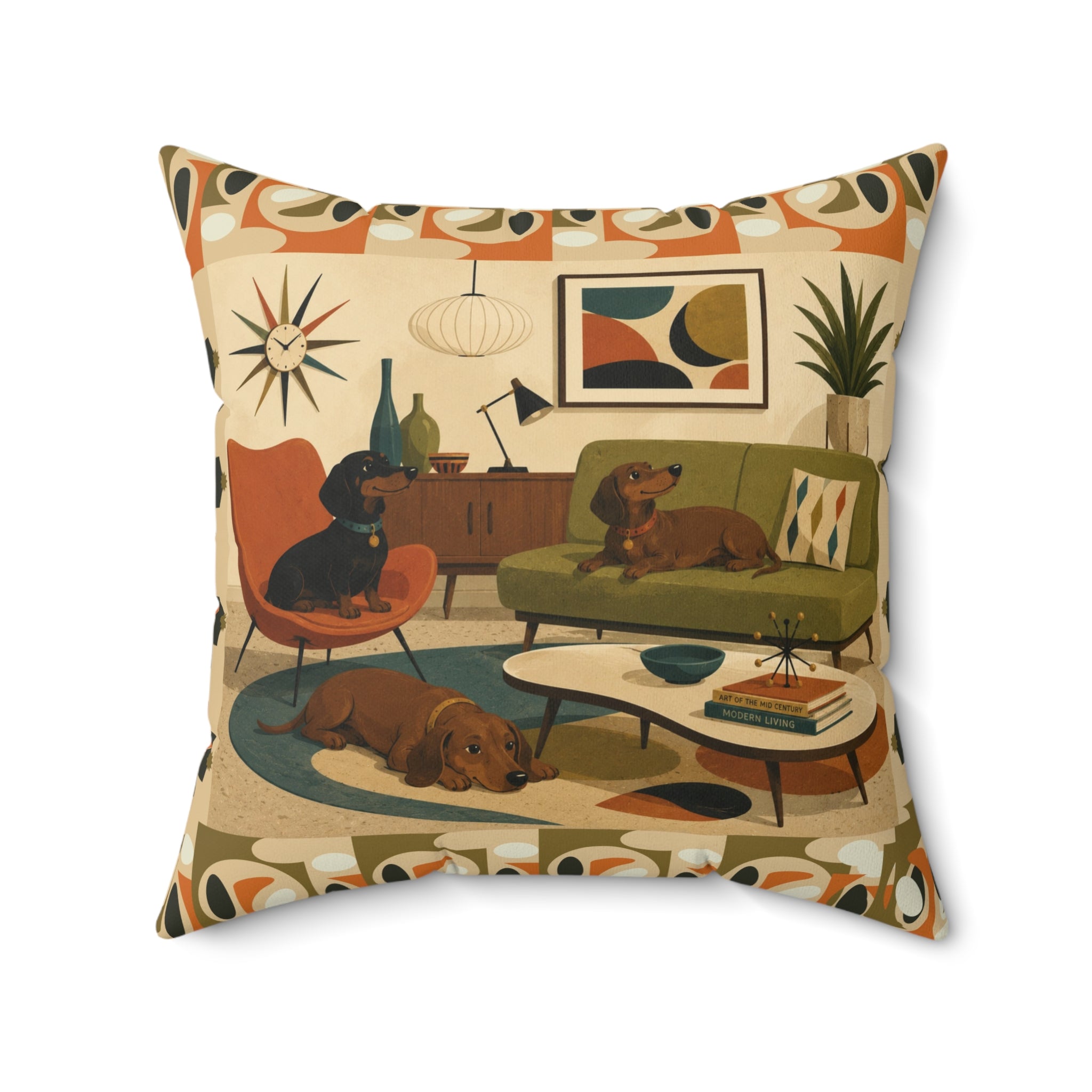 Mid-Century Dachshund Living Room Dogs - Pillow