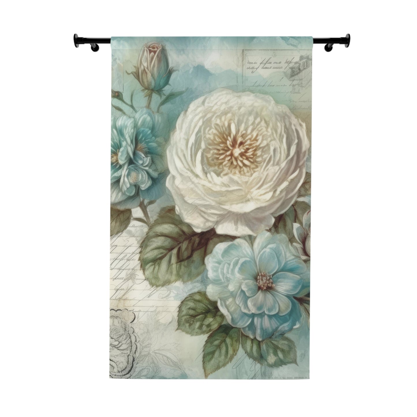 Blue with white flower shabby chic style Window Curtains (1 Piece)