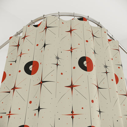 Mid century modern stars and circles retro shower curtain, MCM bathroom decor