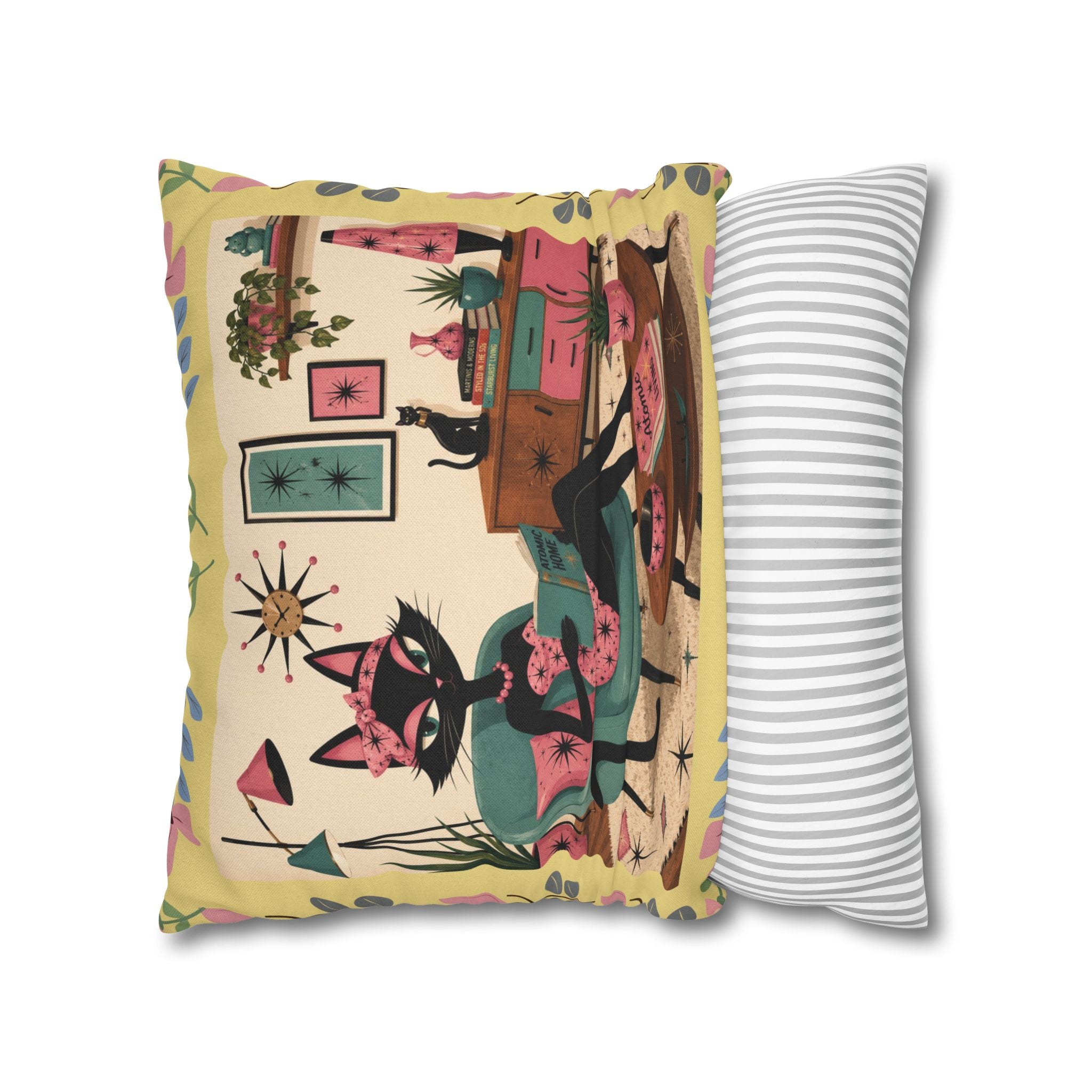 Retro Mid Century Atomic Cat Lounge Pillowcase | Square Pillowcase - COVER ONLY