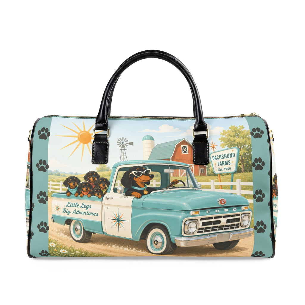 Dachshund Retro Truck Faux Leather Travel Bag | Vintage Farm Road Trip