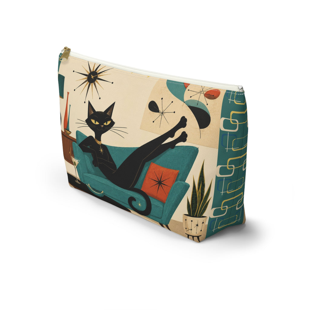 Mid Century Atomic Black Cat Lounge Accessory Pouch | T-Bottom Cosmetic Bag