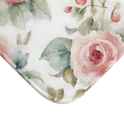 Pink watercolor roses shabby chic Bath Mat, French vintage inspired, non slip mat, bathroom decor, Farmhouse bathmat