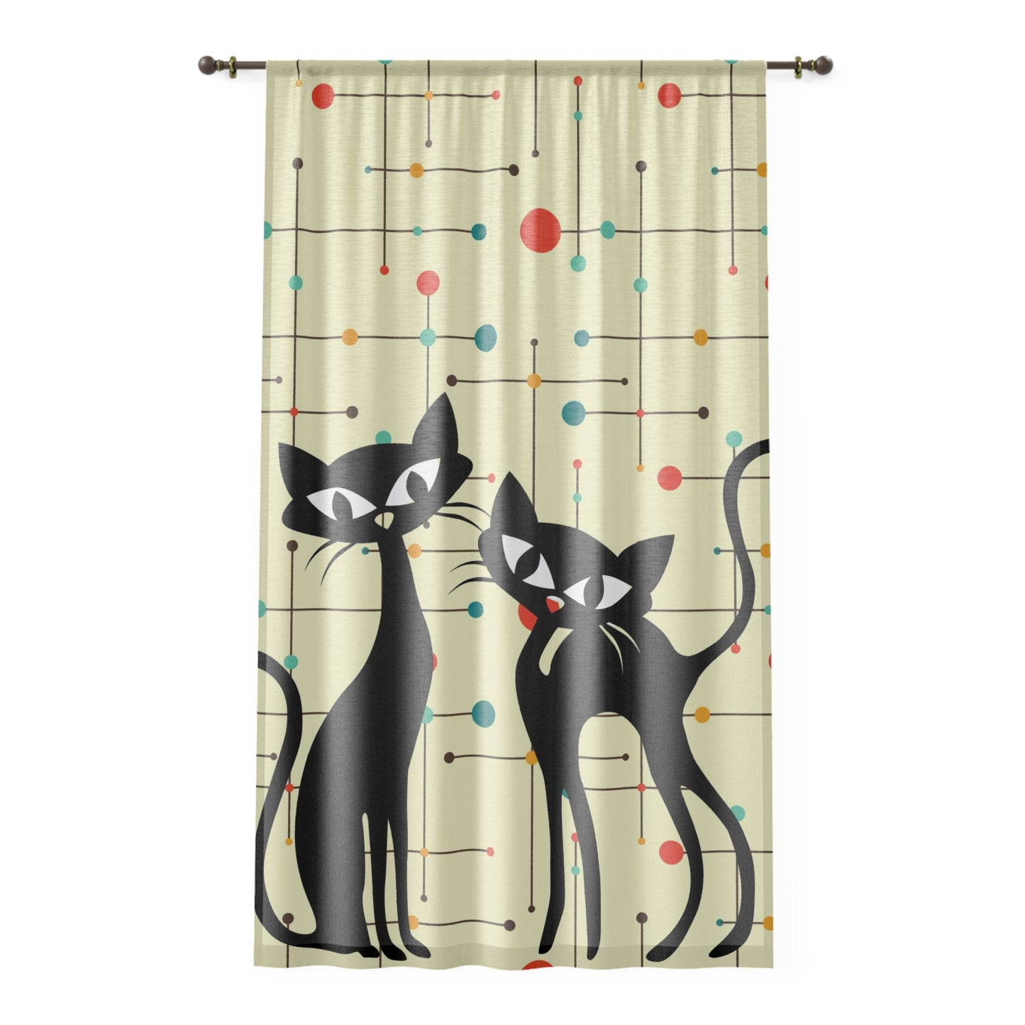 MCM atomic cat retro inspired sheer Window Curtain for living room or bedroom, mcm home decor