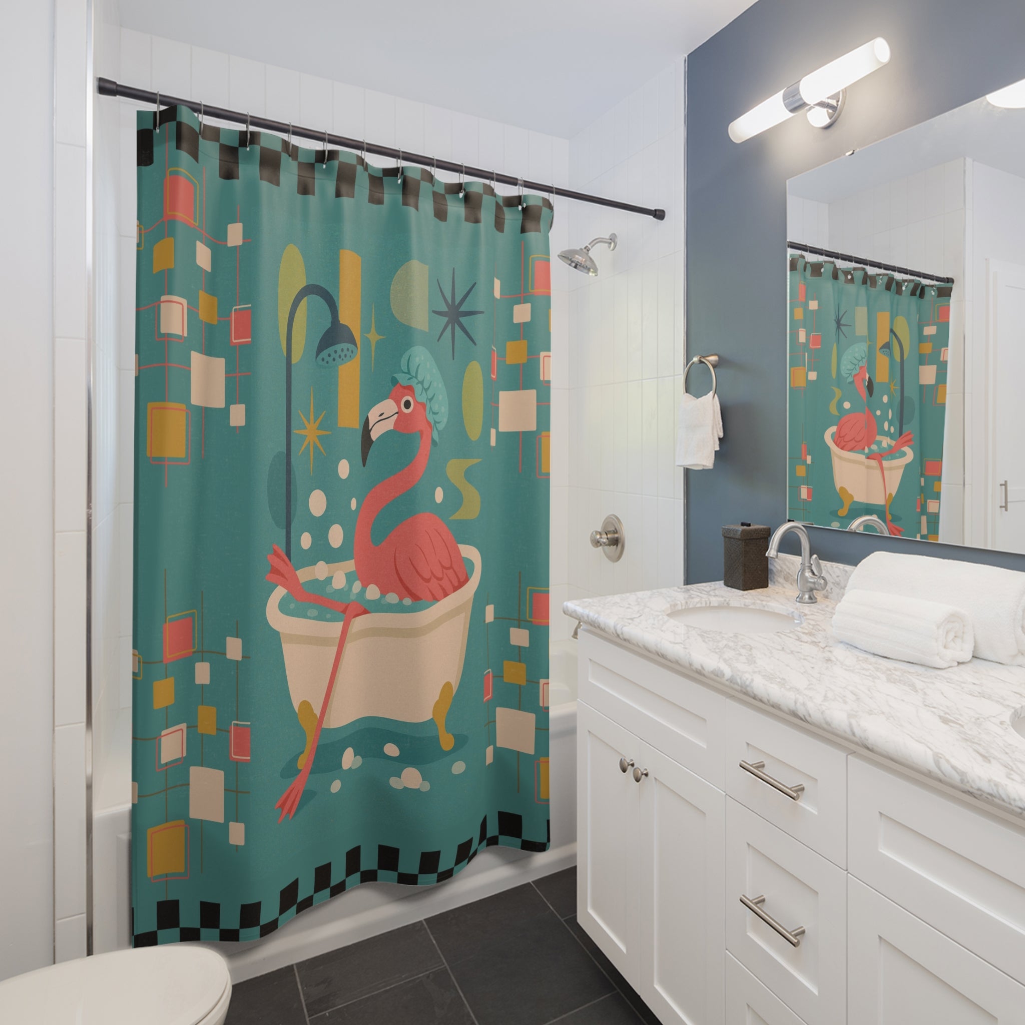 Fun Flamingo Shower Curtain, Colorful Bath Decor, Playful Bathroom Art, Unique Gift for Flamingo Lovers, Summer Vibes