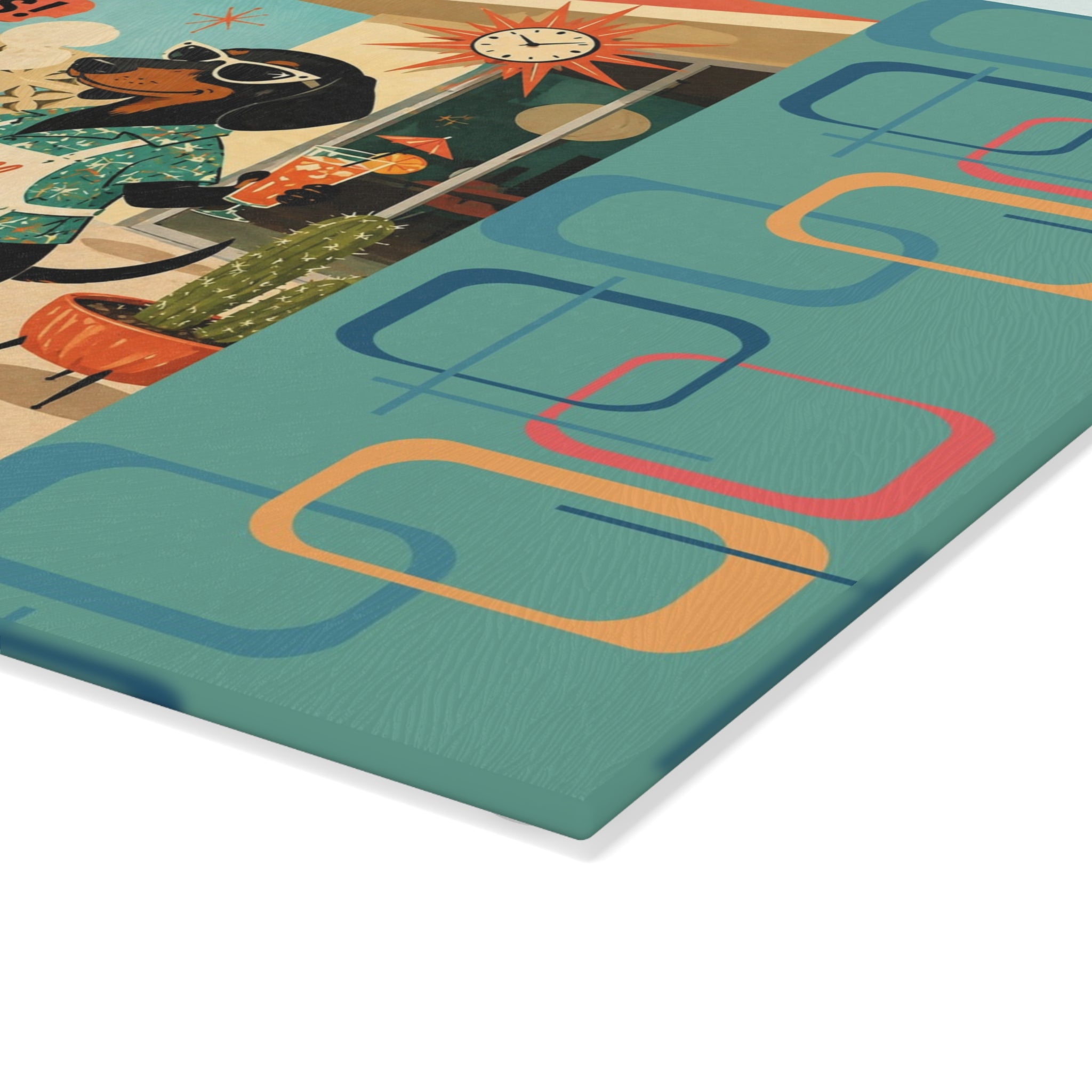 Retro Dachshund BBQ Glass Cutting Board | Mid Century Grill Dog Kitchen Decor