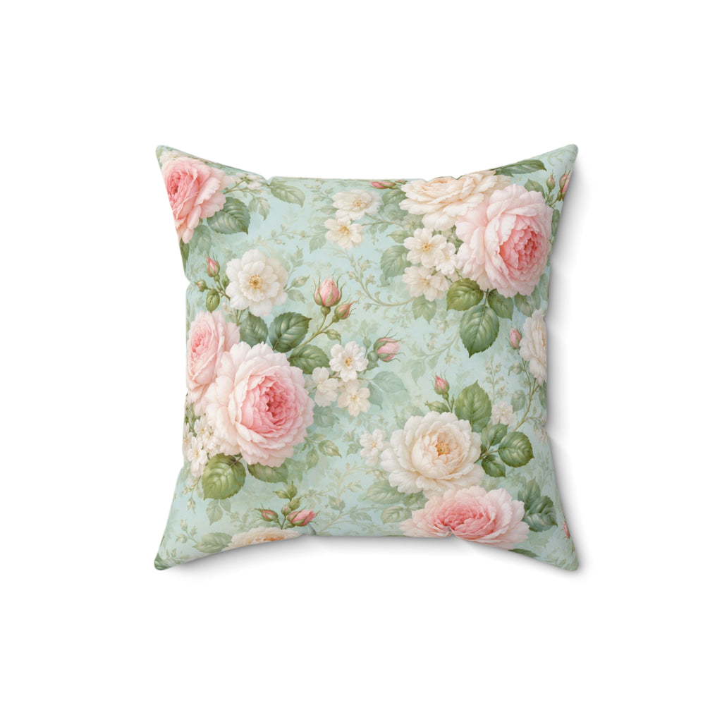 Vintage Pink Roses Toss Pillow | Floral Square Pillow, Shabby Chic