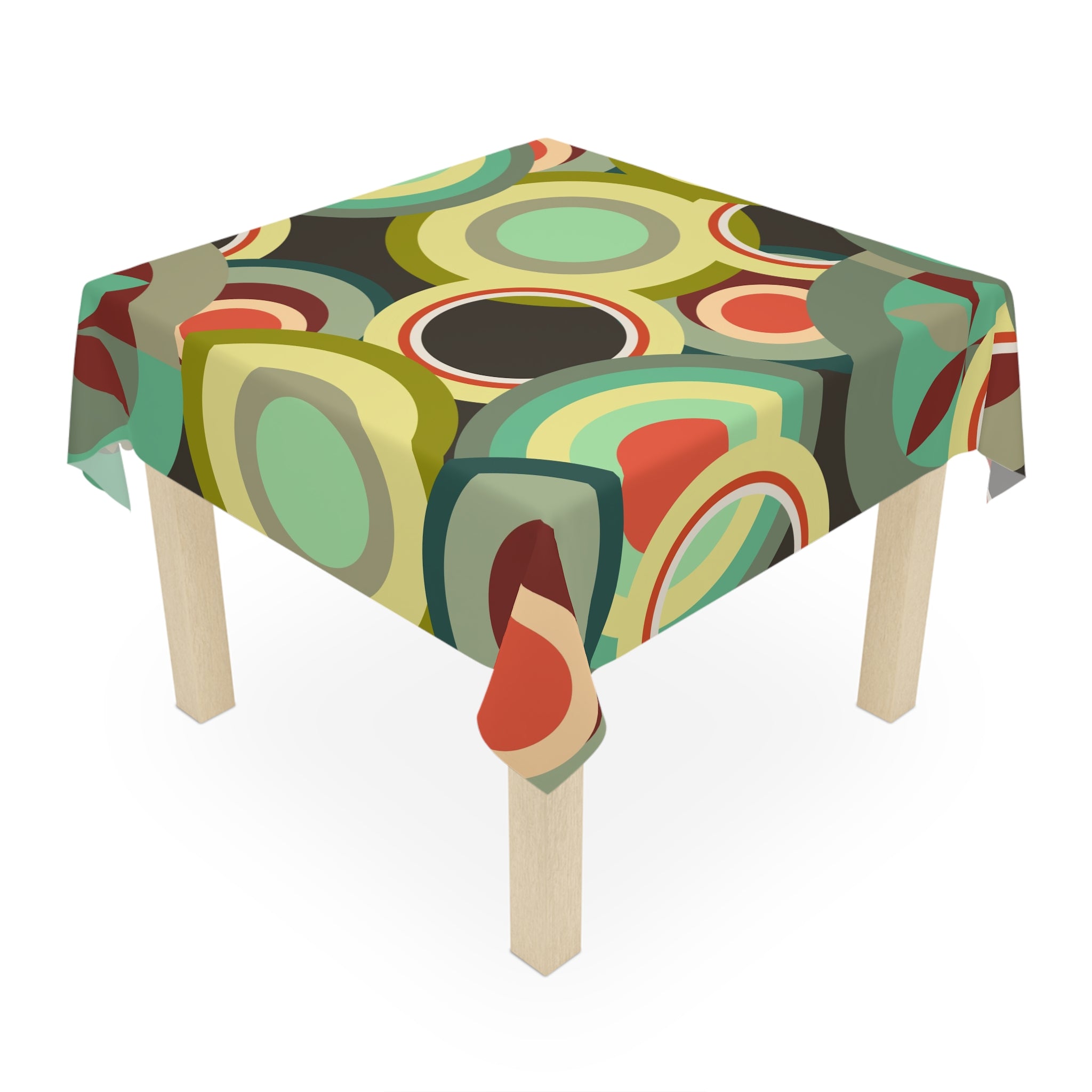 Retro colorful circles Tablecloth, Mid Century Modern, bold tableware, geometric shapes, funky, retro tableware