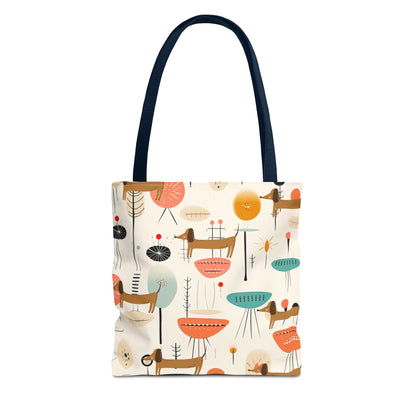 Tote Bag, Mid Century Modern Dachshund tote bag, carry bag, dog lover, beach, shopping, book bag, overnight or day trip tote bag