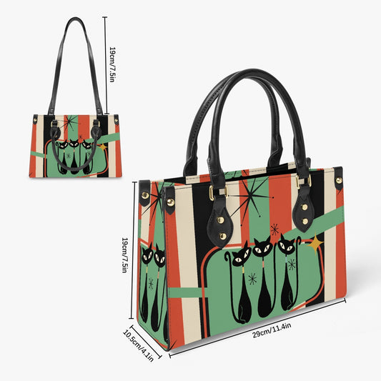 Atomic cat handbag Tote Bag - Long Strap, retro shoulder bag, MCM fashion bag, Mid century modern, black cat lover gift