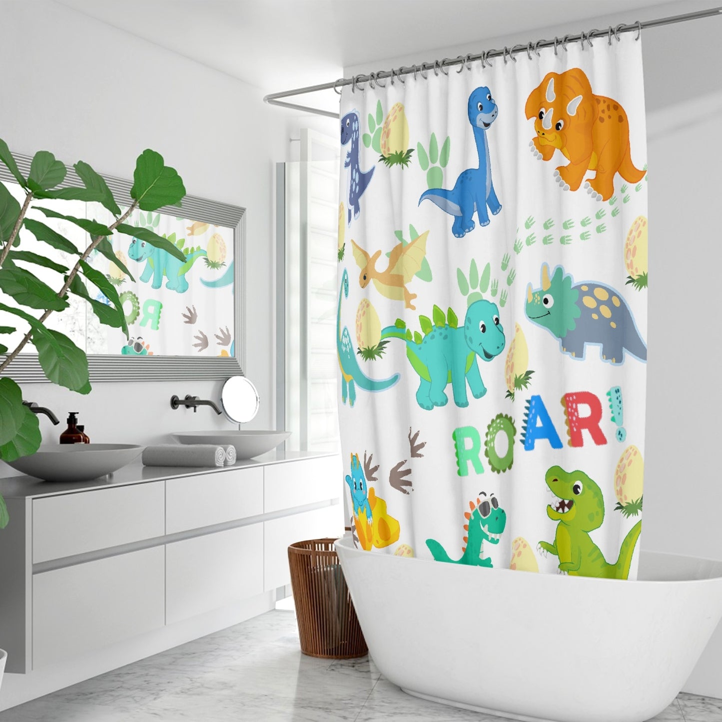 Cute Kids dinosaur Quick-drying Shower Curtain