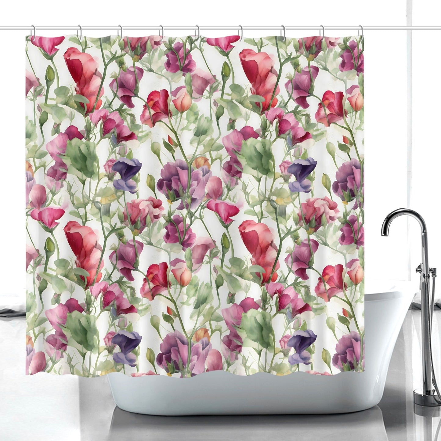 Sweat pea floral  Quick-drying Shower Curtain, bathtub stall flower shower curtain