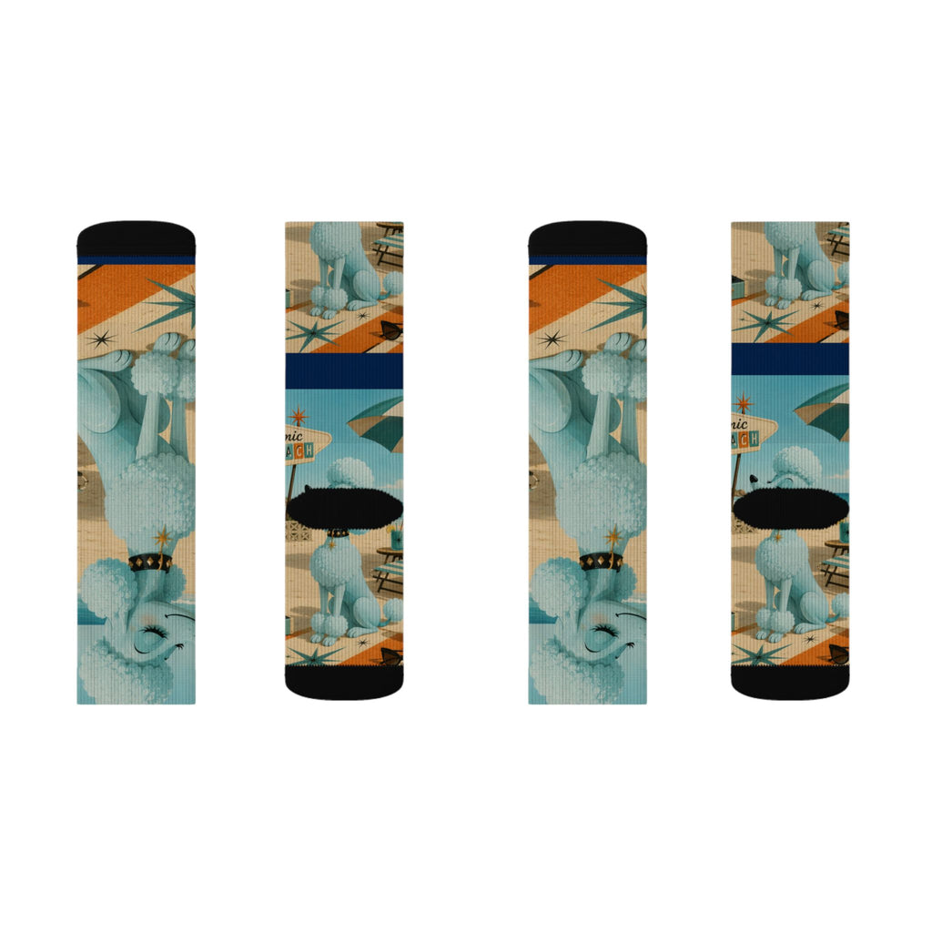 Blue Retro Poodle Pattern Socks | Novelty Mid Century Crew Socks