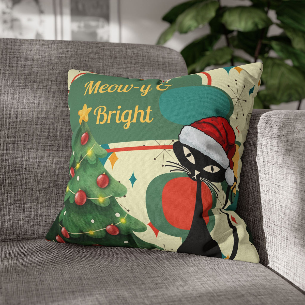Meow-y & Bright Atomic Cat Christmas Pillowcase