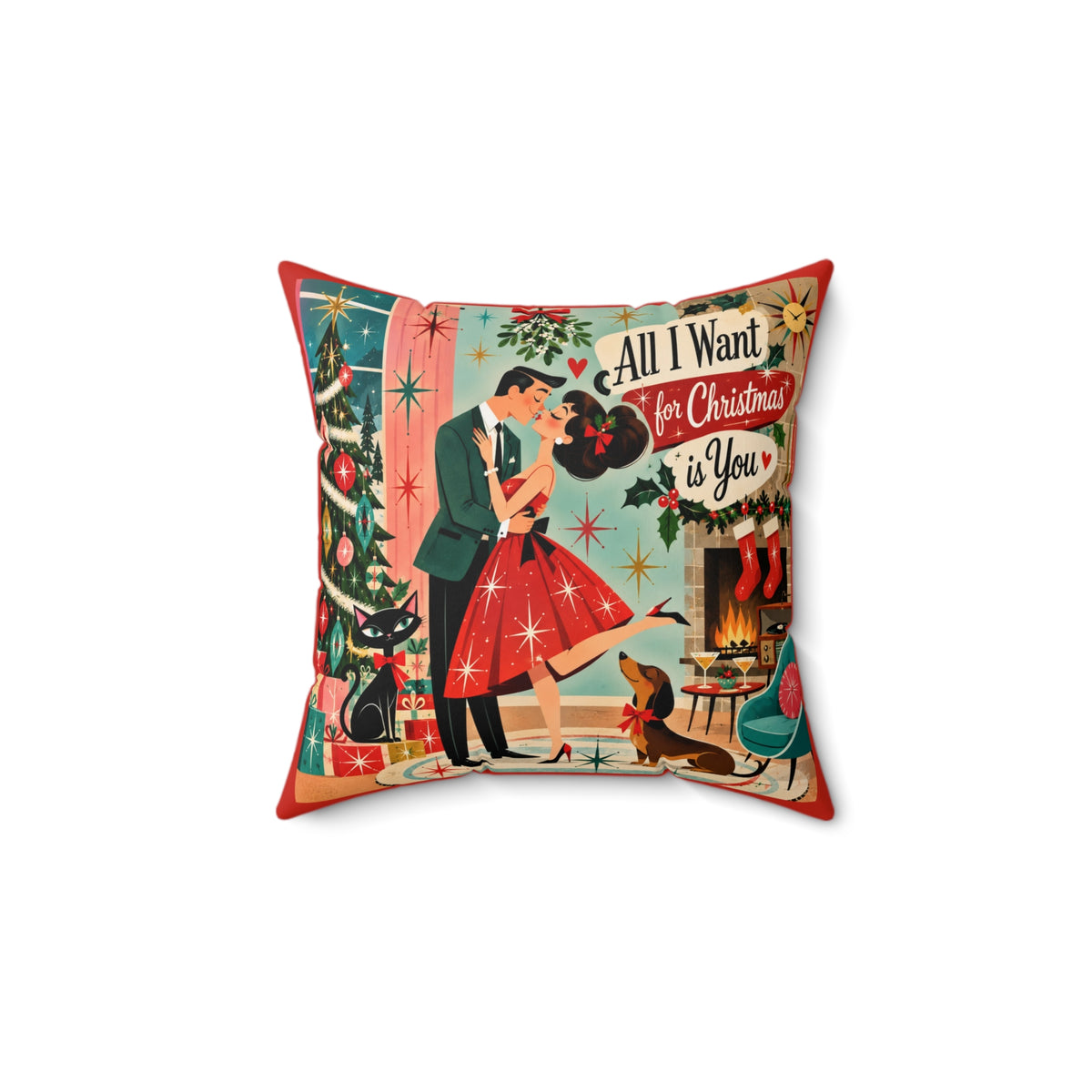 All I Want for Christmas Is You Pillow | Retro Holiday Couple, Vintage Christmas Decor