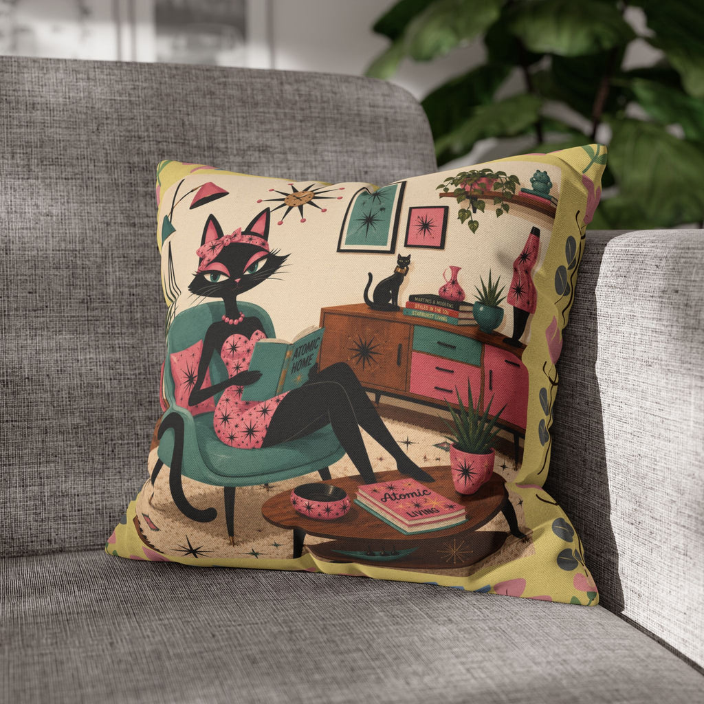 Retro Mid Century Atomic Cat Lounge Pillowcase | Square Pillowcase - COVER ONLY