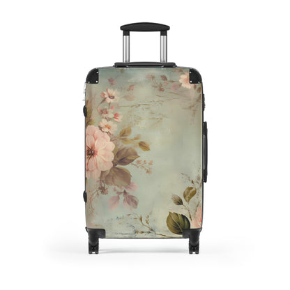 Boho shabby chic style Suitcase on wheels, carry on luggage, travel luggage, cute floral suitcases, durable hard shell, lockable case