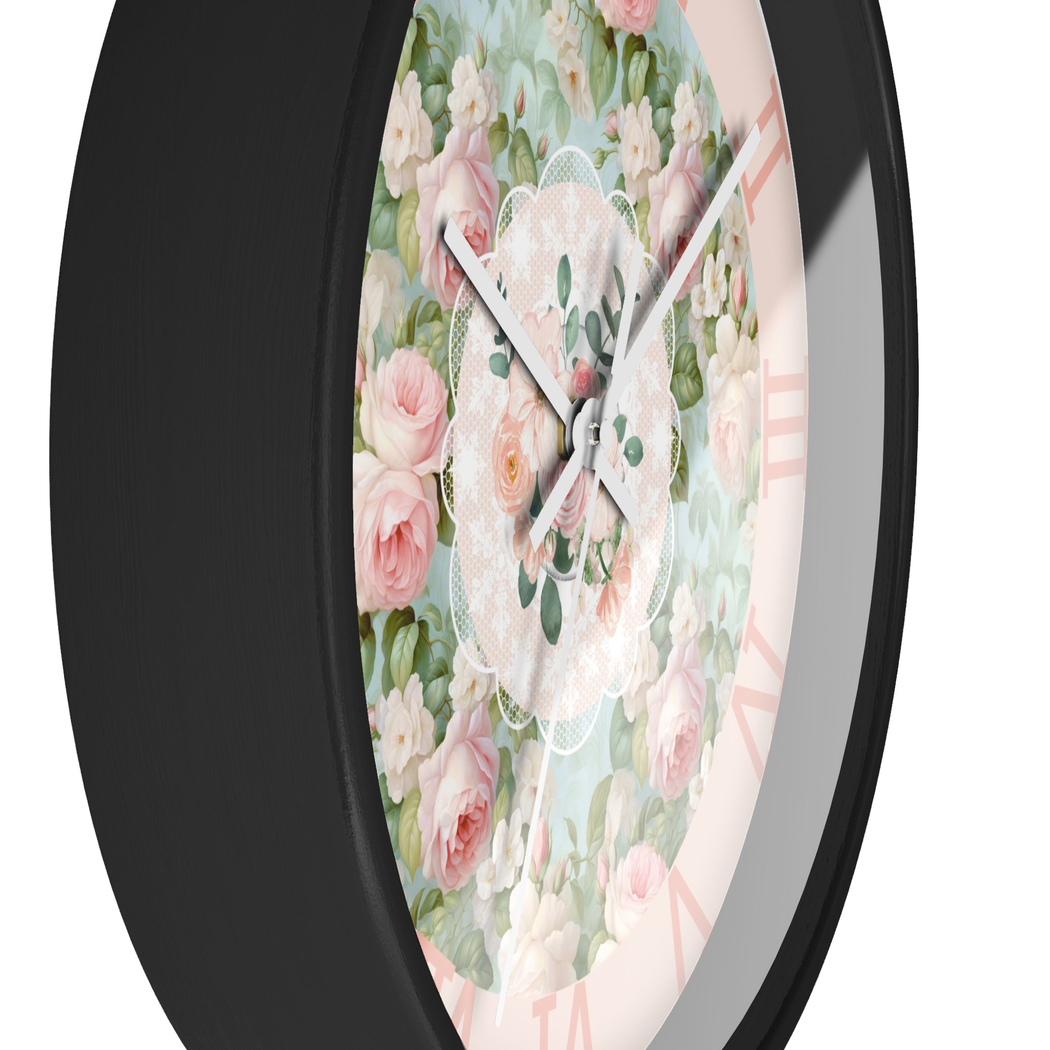 Shabby chic inspired pink rose Wall Clock, kitchen living room bedroom wall clock, silent mechanism