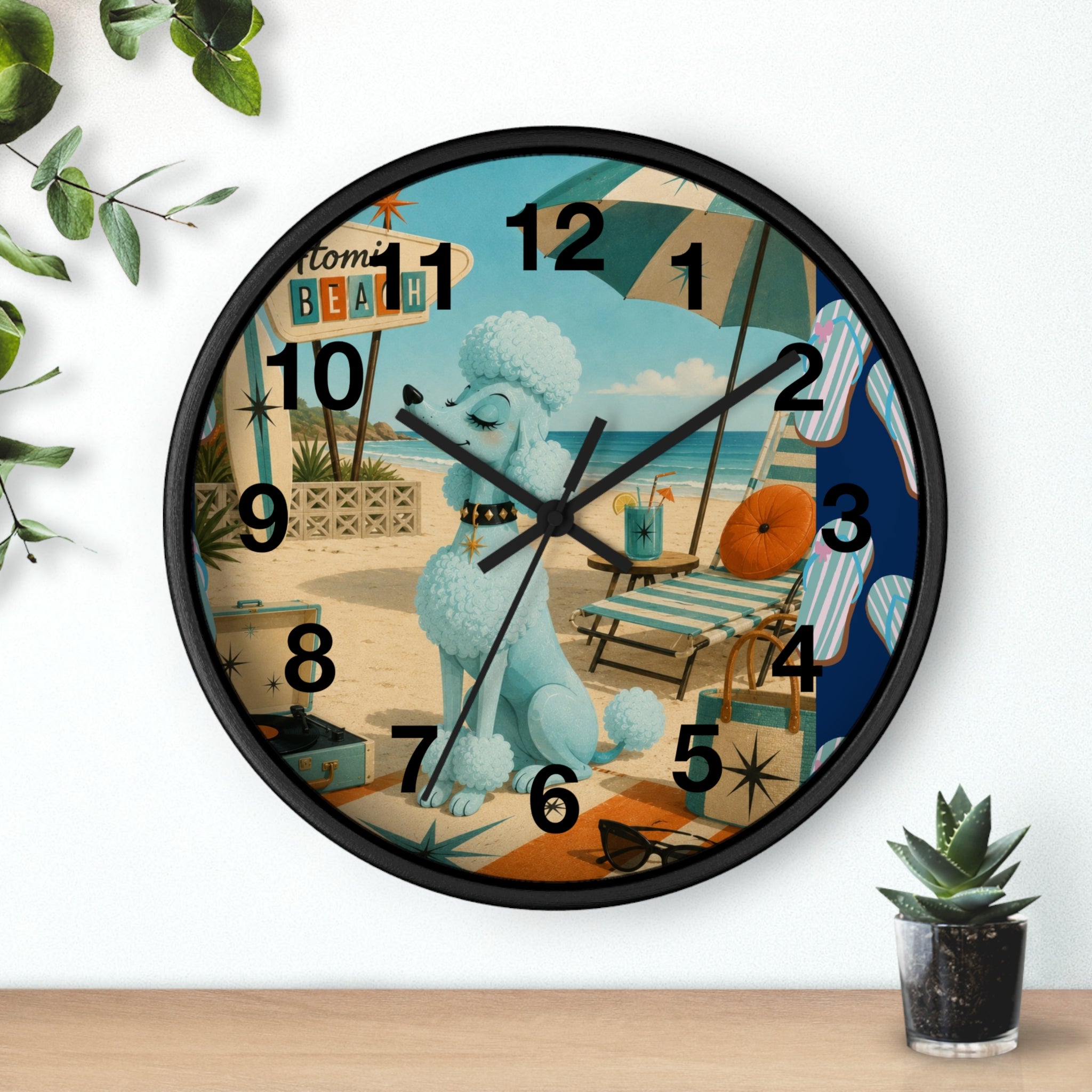 Retro Beach Poodle Wall Clock | Vintage Coastal Decor, Nautical Seaside Scene