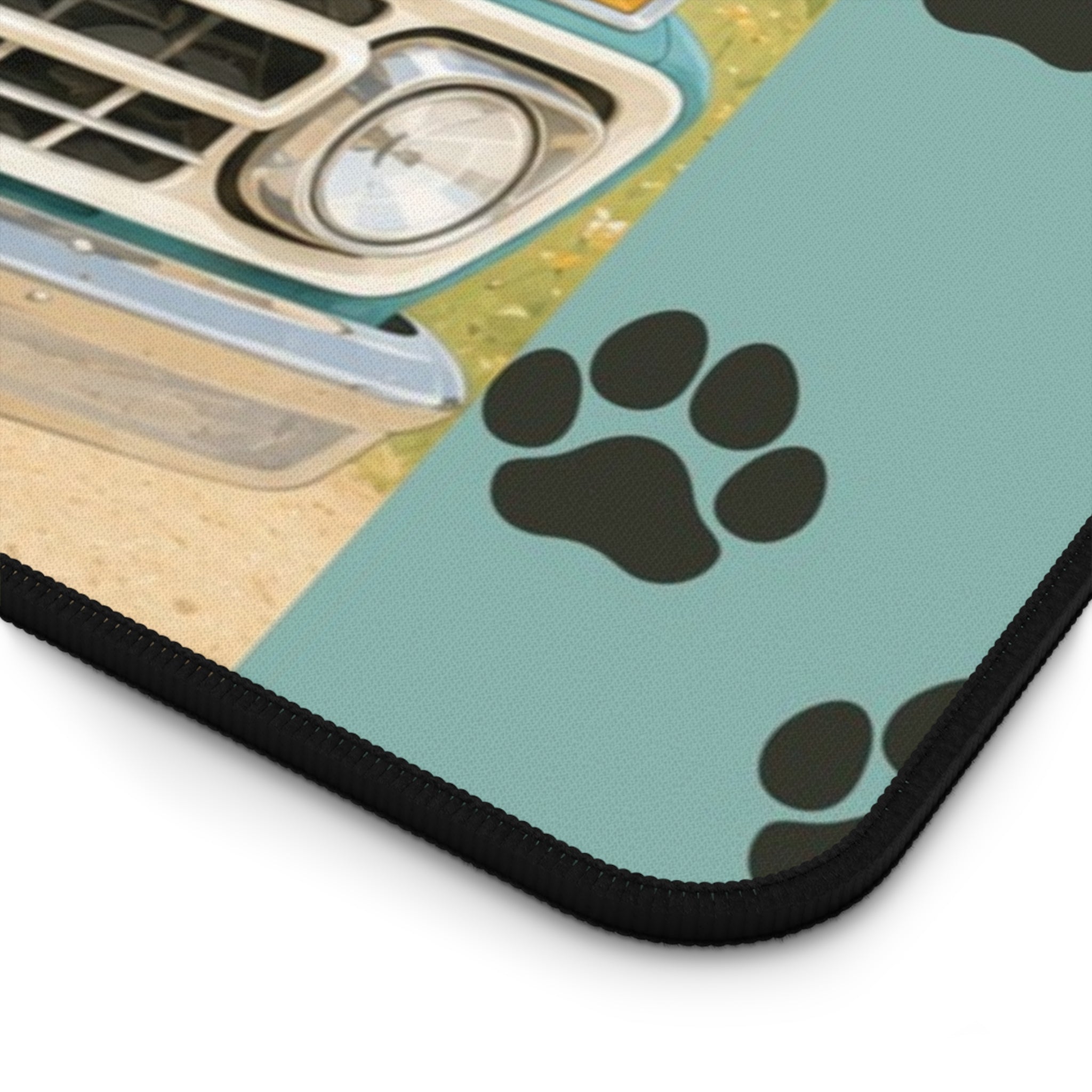 MCM Dachshund Farm Truck Desk Mat | Retro Puppy Road Trip Mouse Pad