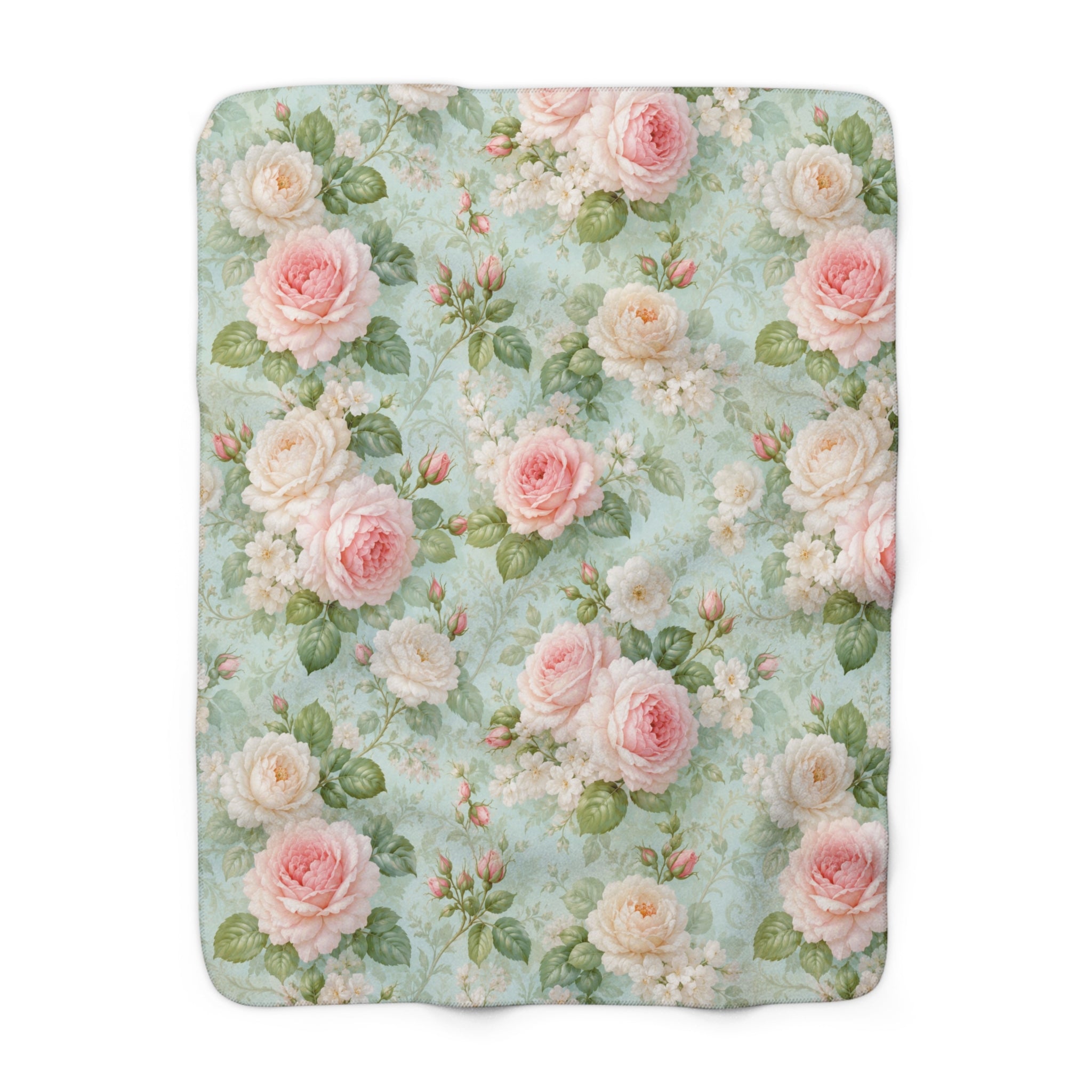 Vintage Pink Roses Sherpa Blanket | Floral Rose Throw, Shabby Chic