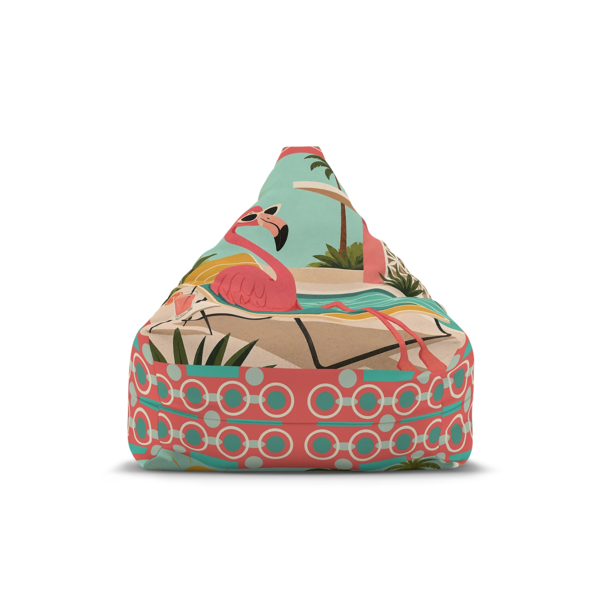 Tropical Pink Flamingo MCM Bean Bag Chair Cover | Retro Geometric Beach Print