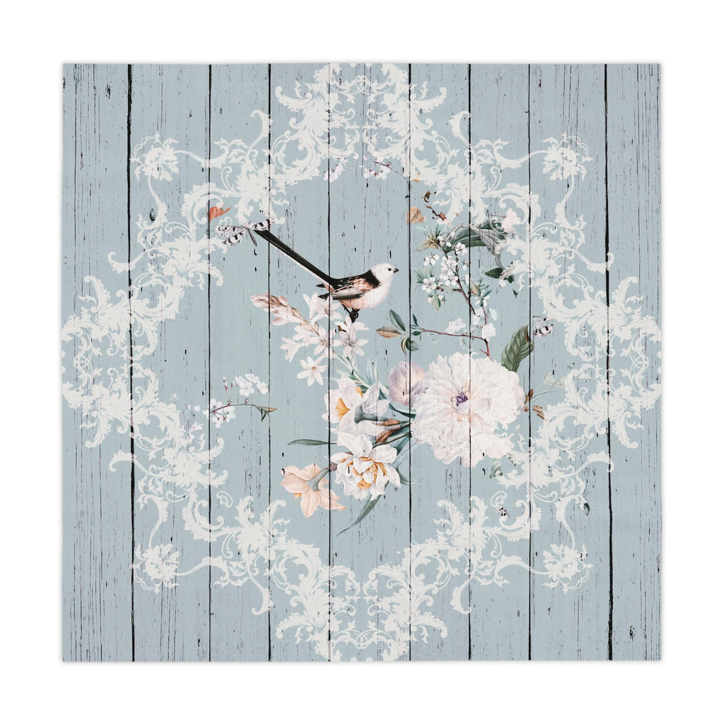 Rustic Floral Bird Tablecloth — Vintage Shiplap Blue Dining Cover
