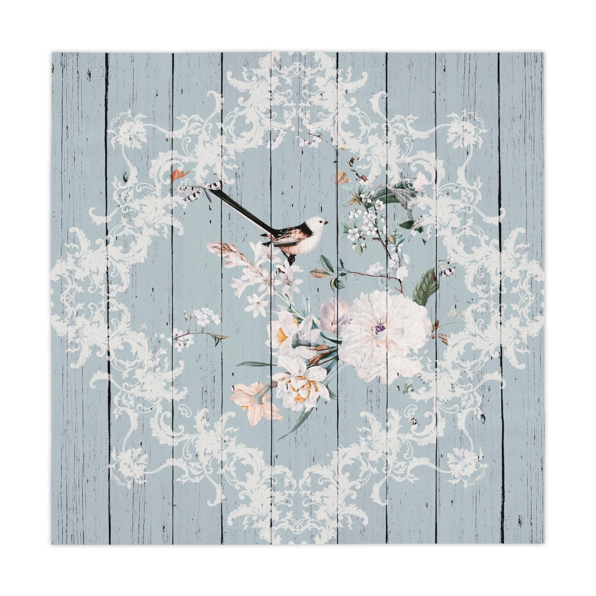 Rustic Floral Bird Tablecloth — Vintage Shiplap Blue Dining Cover