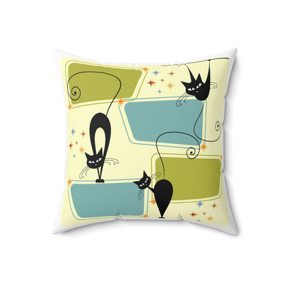 Fun mid century modern atomic cat retro inspired Spun Polyester Square Pillow, scatter throw cushion, vintage modern