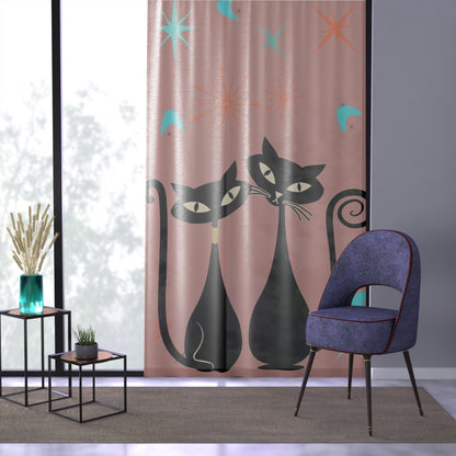 Atomic cat mid century modern Window Curtain, pink living room, bedroom sheer curtain, retro vintage inspired, mcm home decor